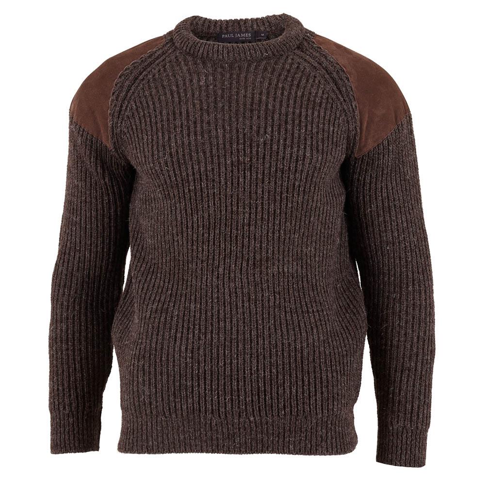 Men’s Chunky British Wool Hardy Ribbed Shooting Jumper - Brown Extra Small Paul James Knitwear