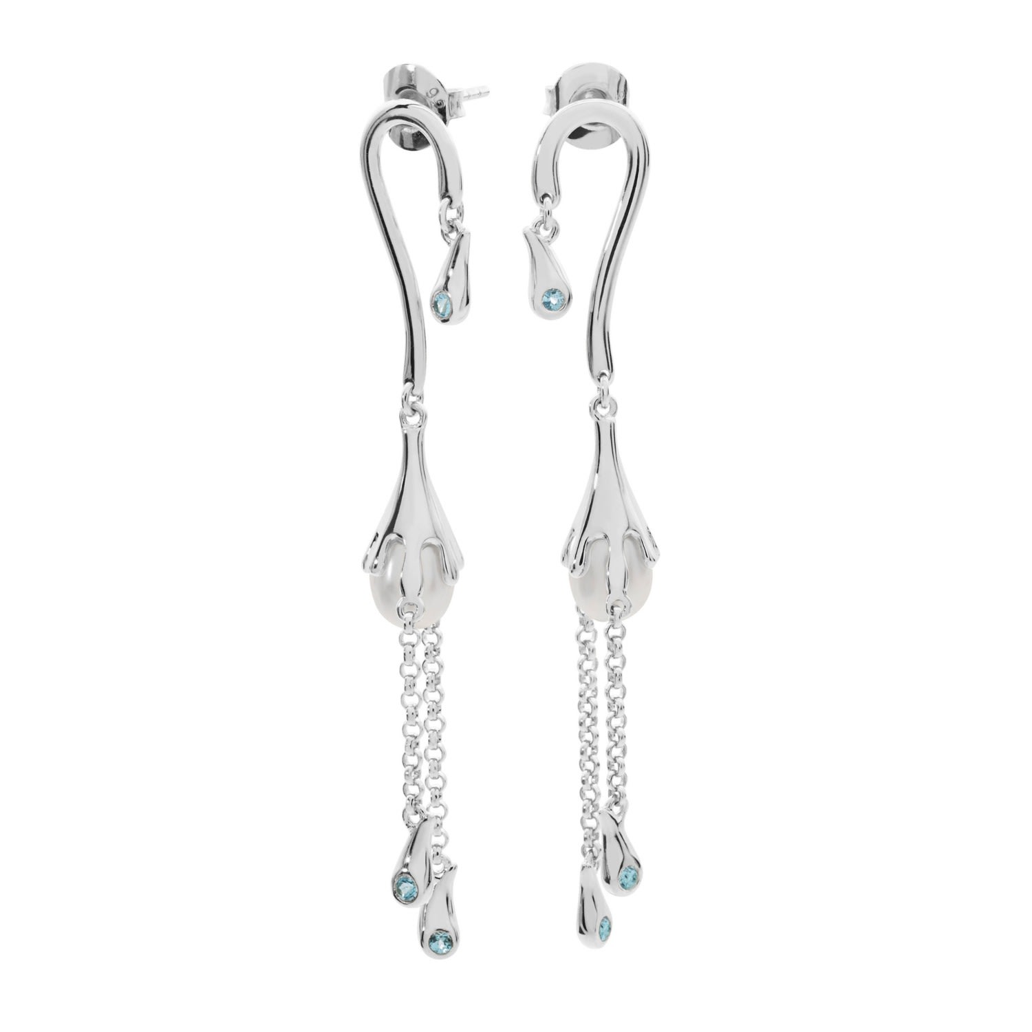 Women’s Silver Pearl Drop Earrings With Blue Swarovski Crystals Lucy Quartermaine