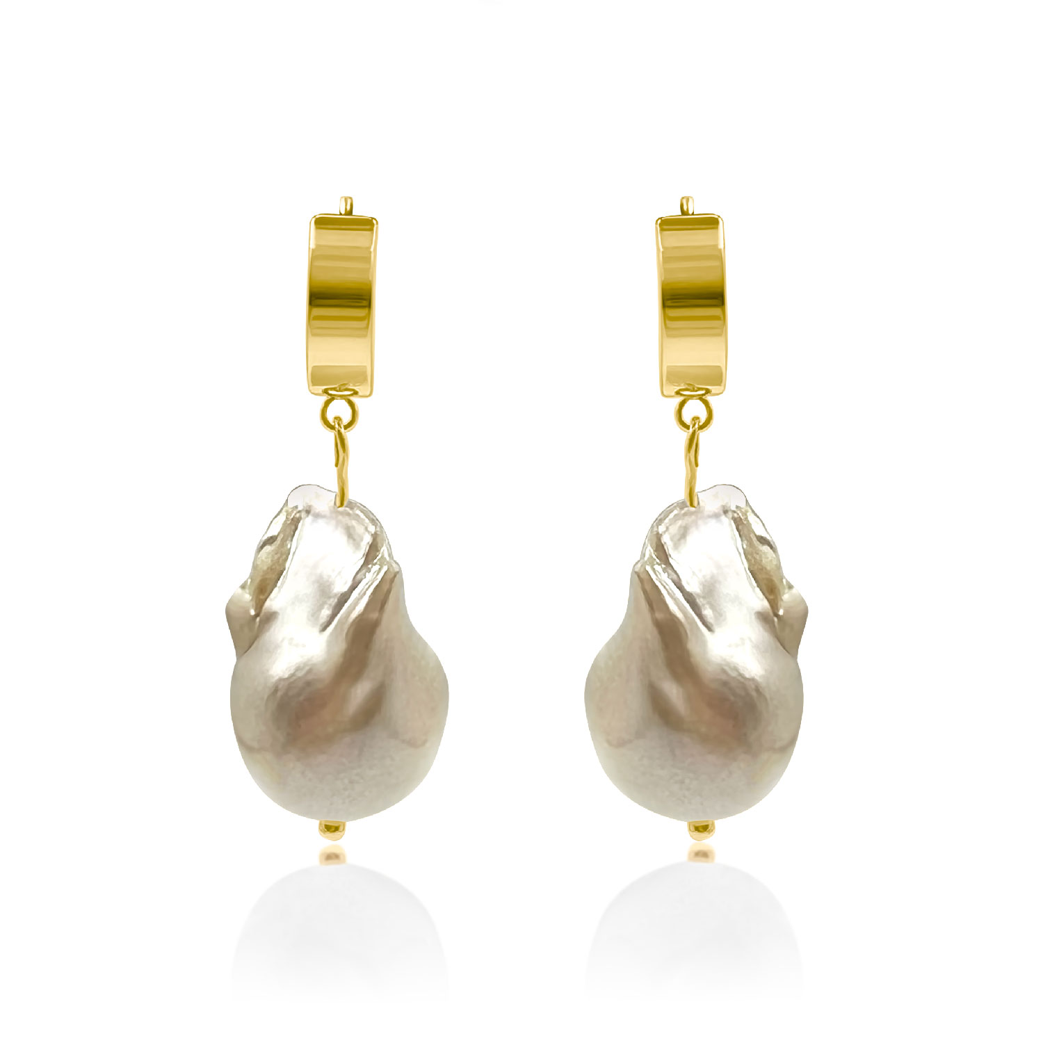 Women’s Pearl Gold Huggie Earrings Androhmeda Jewelry