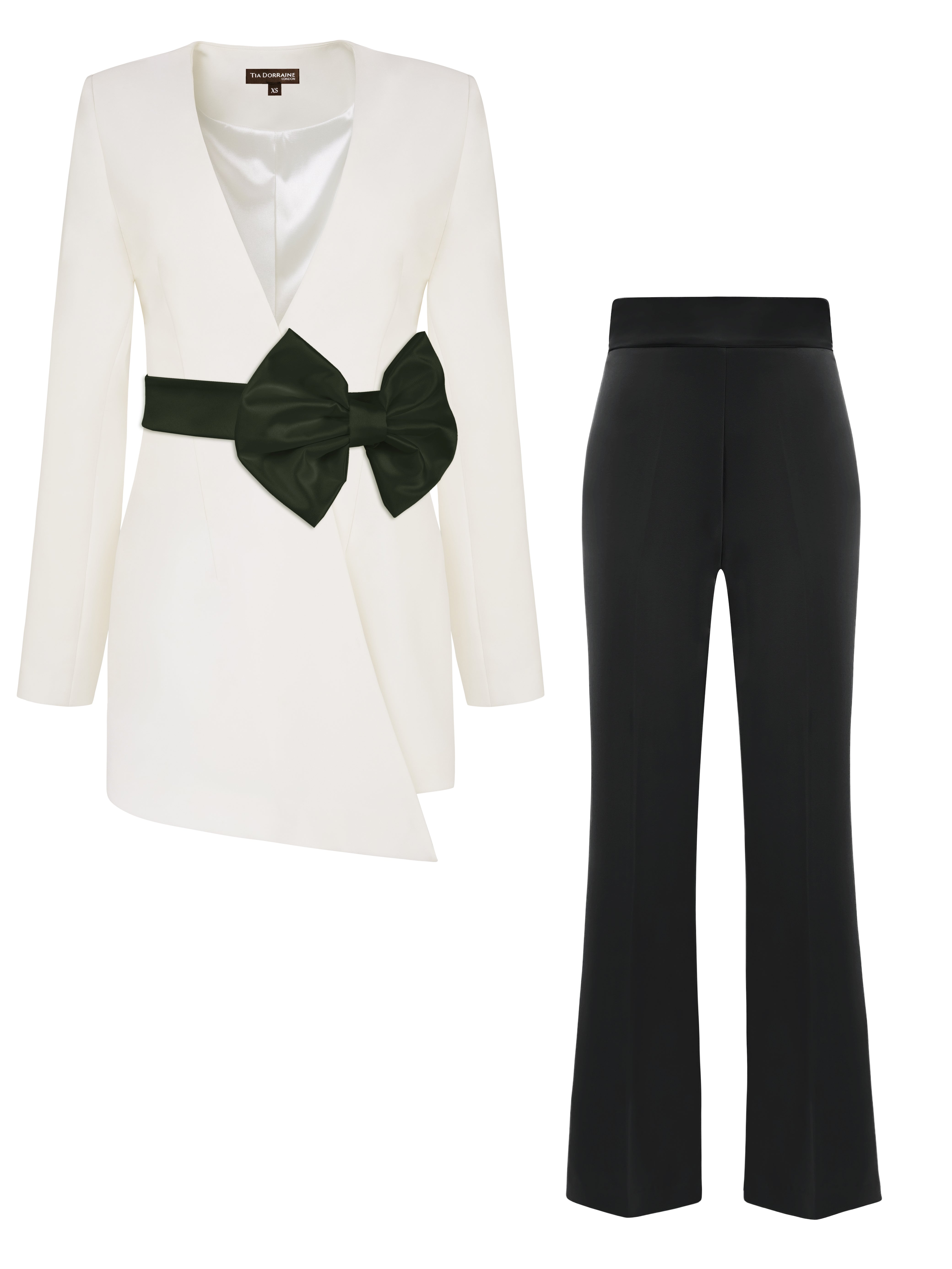 Women’s Black / White Rare Pearl Power Suit With Bow Belt - Black & White Xxs Tia Dorraine