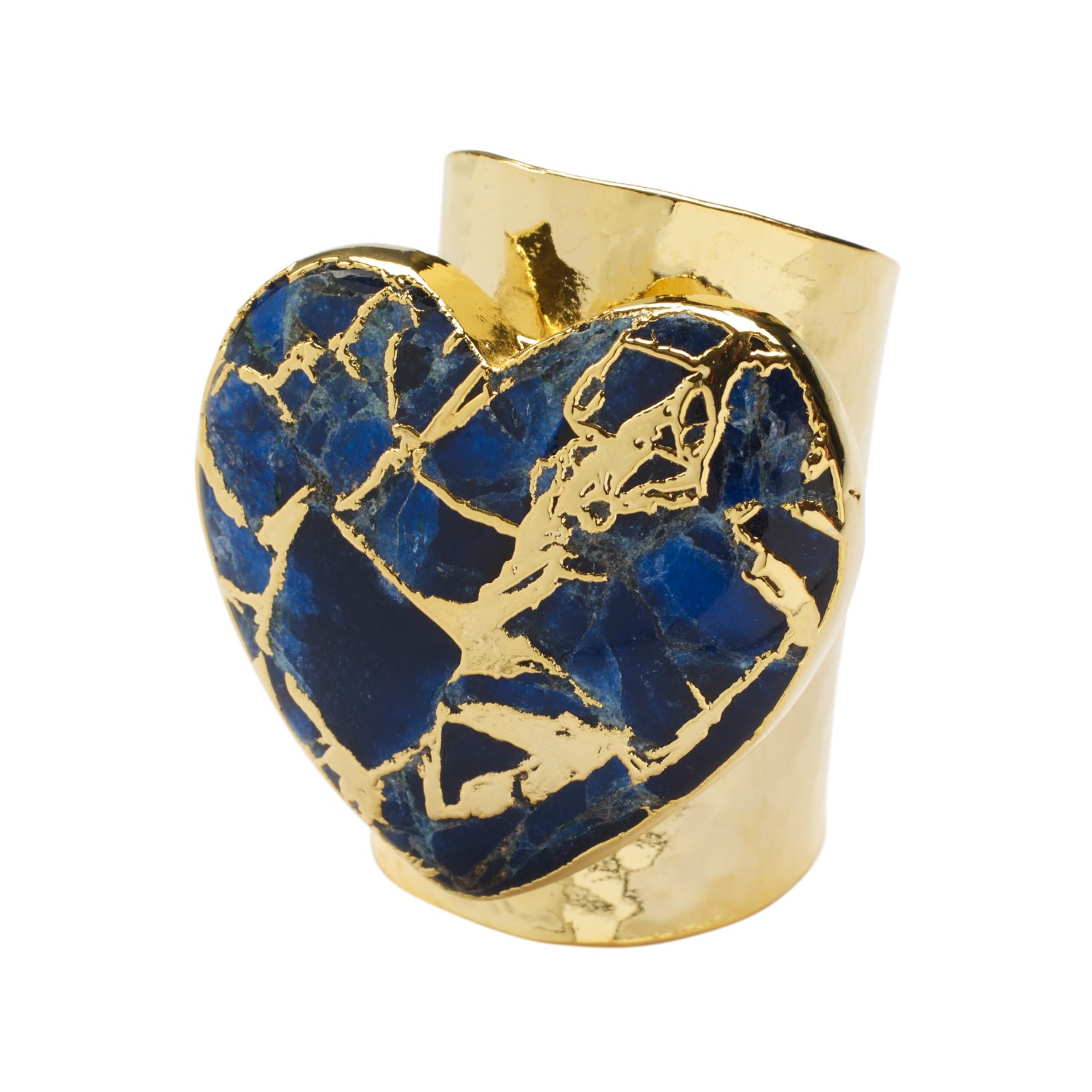 Women’s Gold / Blue Molten Heart Longline Navy Blue Stone Gold Adjustable Ring Yaa Yaa London