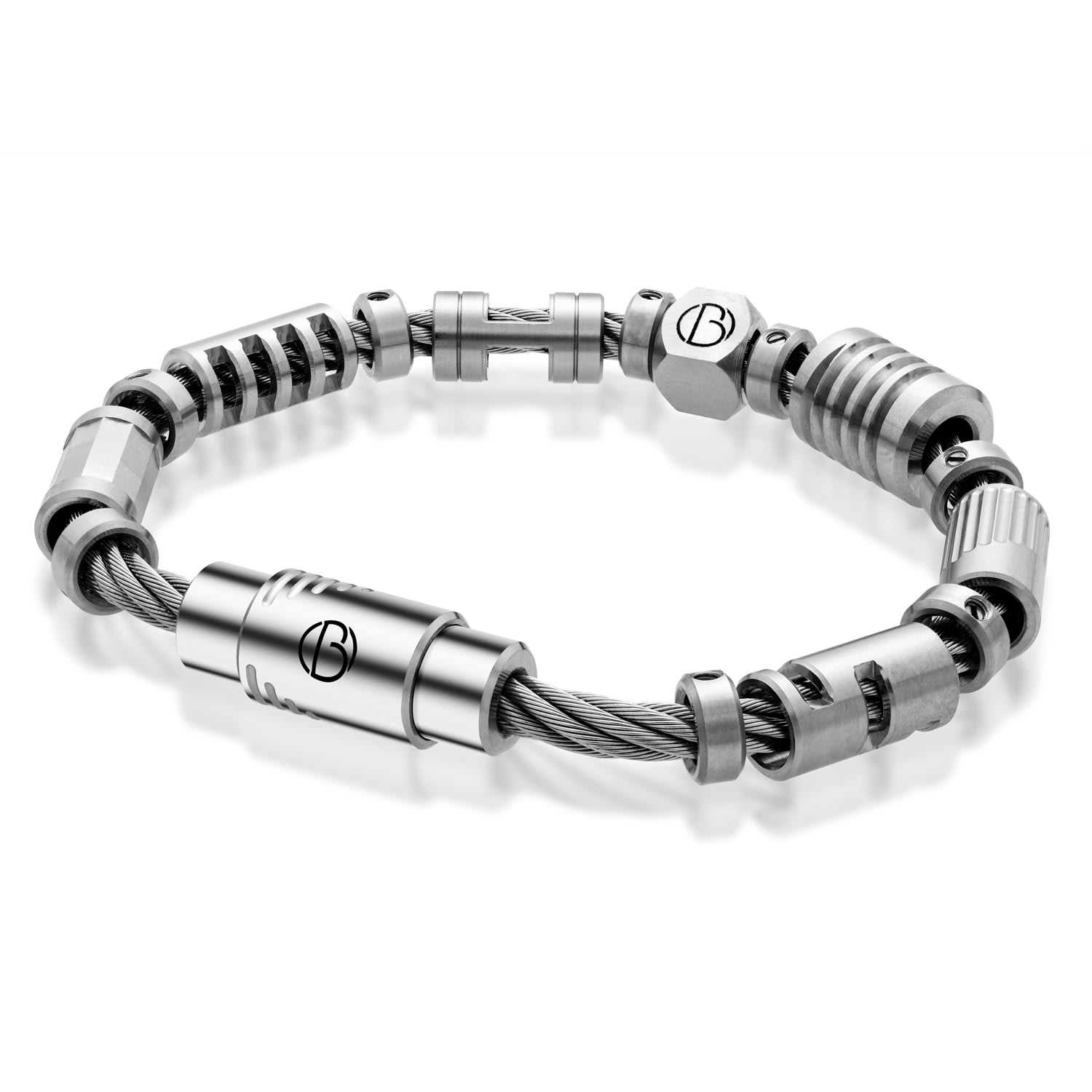 Men’s Silver Cable Fully Loaded Stainless Steel Bracelet Bailey of Sheffield
