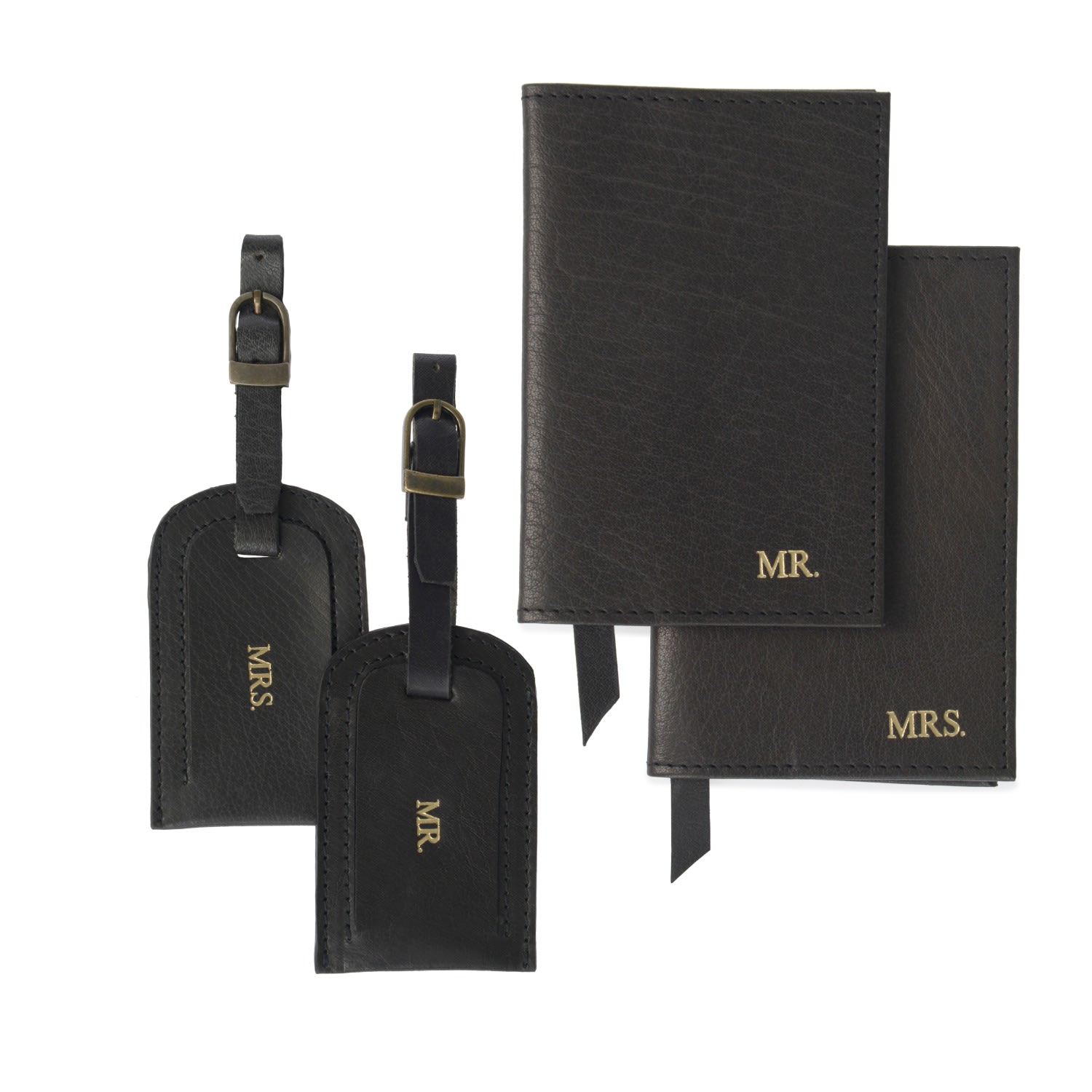 Black Mr & Mrs Leather Travel Set Vida Vida