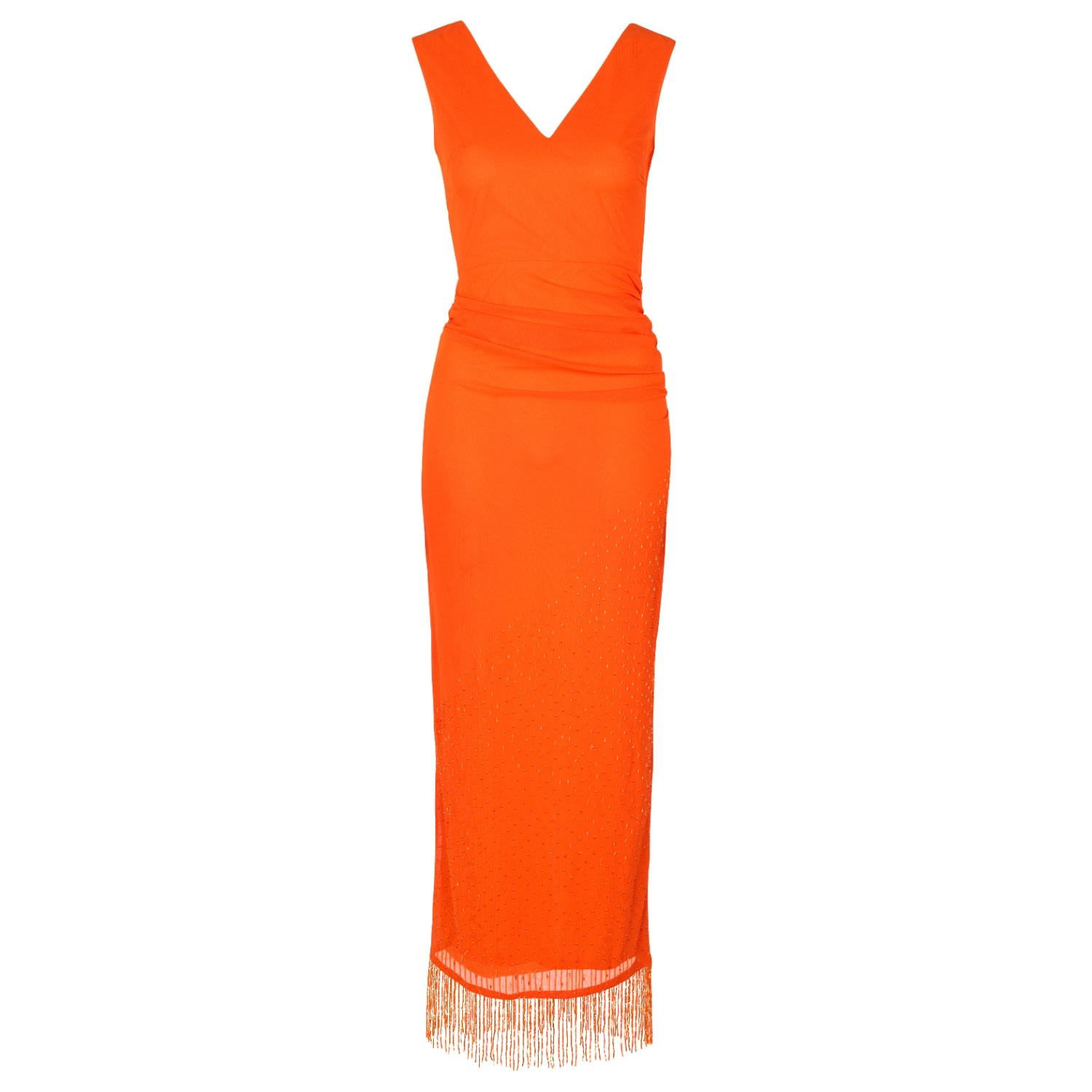 Women’s Yellow / Orange Mera Beaded Fringed Maxi Dress In Orange Extra Small Lola Adu