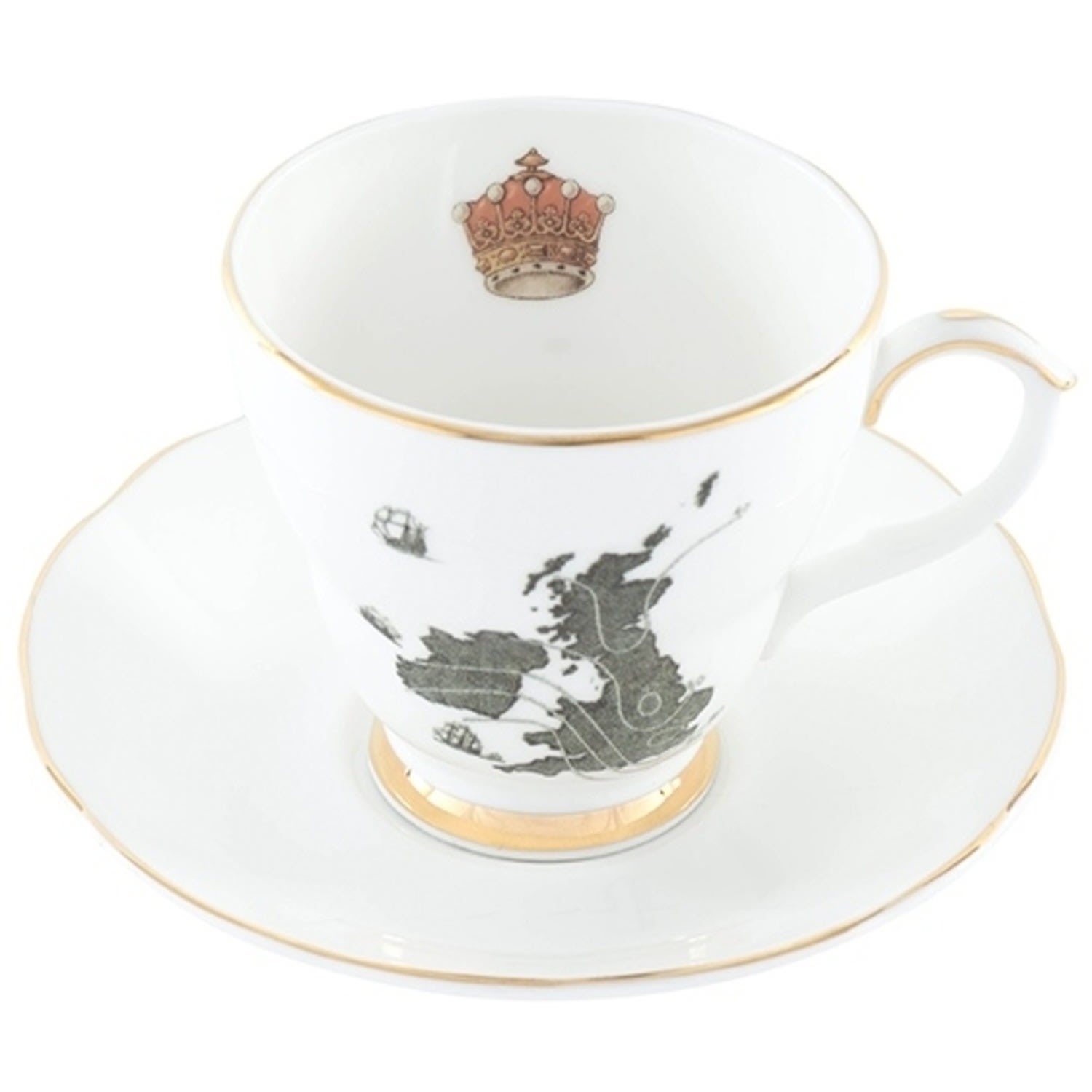 White Map Teacup & Saucer Ali Miller London