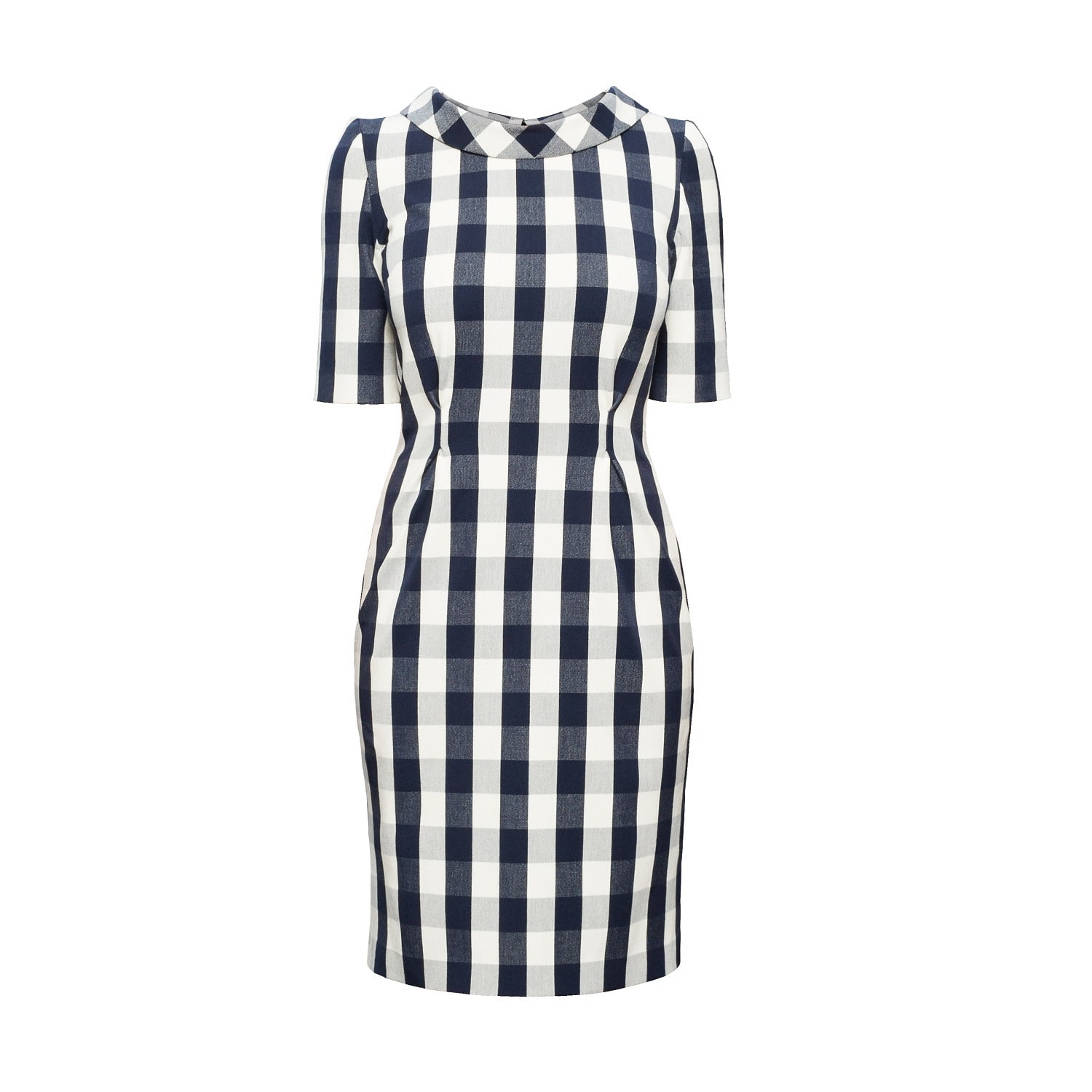 Women’s Blue / White Juliette Navy Stretch Cotton Gingham Dress With Raised Collar Extra Small Rumour London