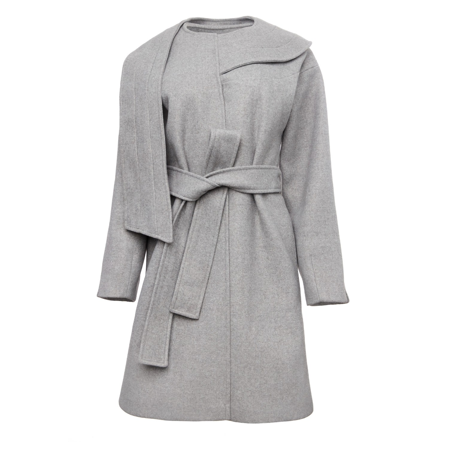 Women’s Silver / Grey / Neutrals Sofia Draped Scarf Oversized Coat - Grey M/L Sara Mirza