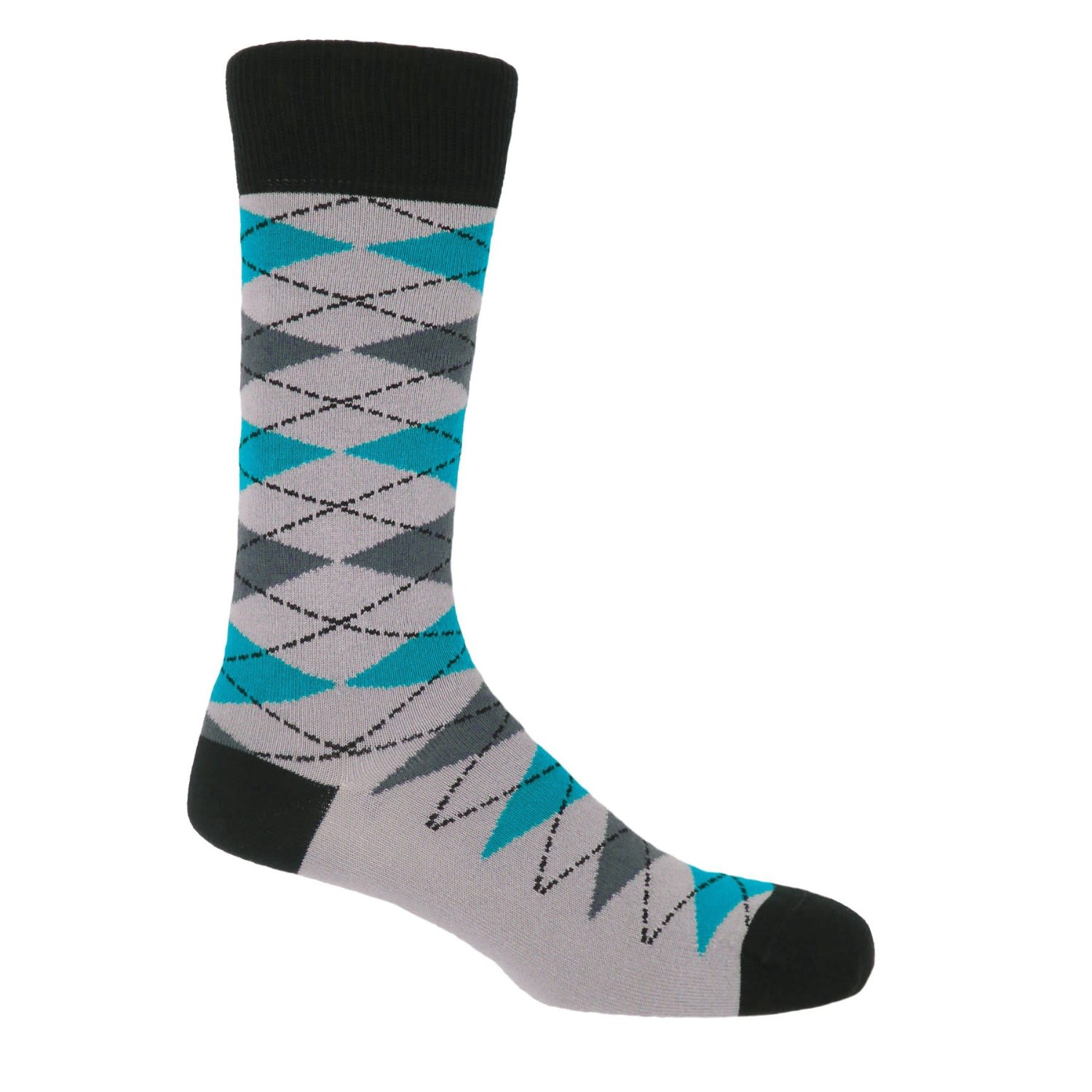 Grey Argyle Men’s Socks One Size Peper Harow - Made in England