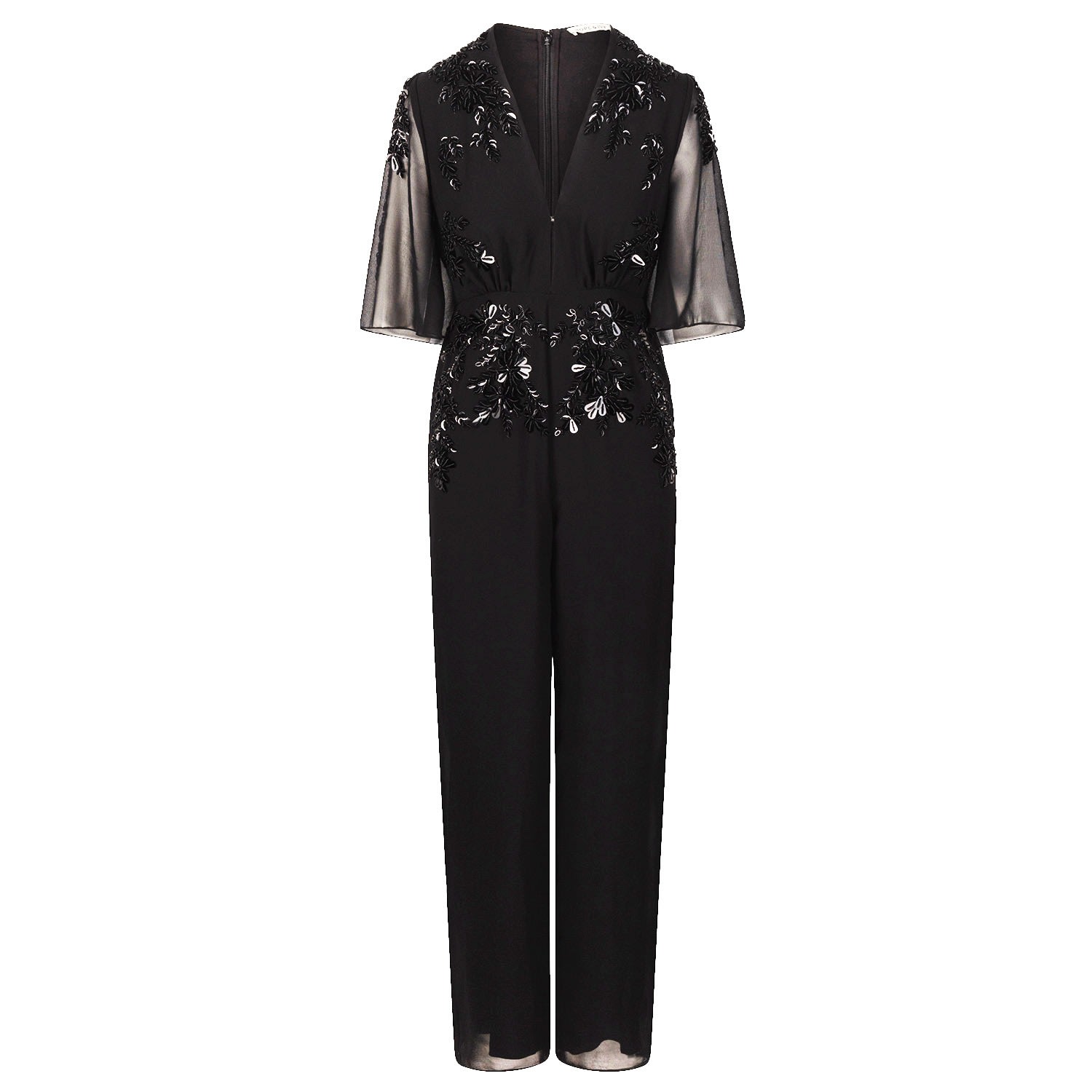 Women’s Black The Zoey Plunge Front Embellished Jumpsuit With Flutter Sleeve Extra Small Hope and Ivy