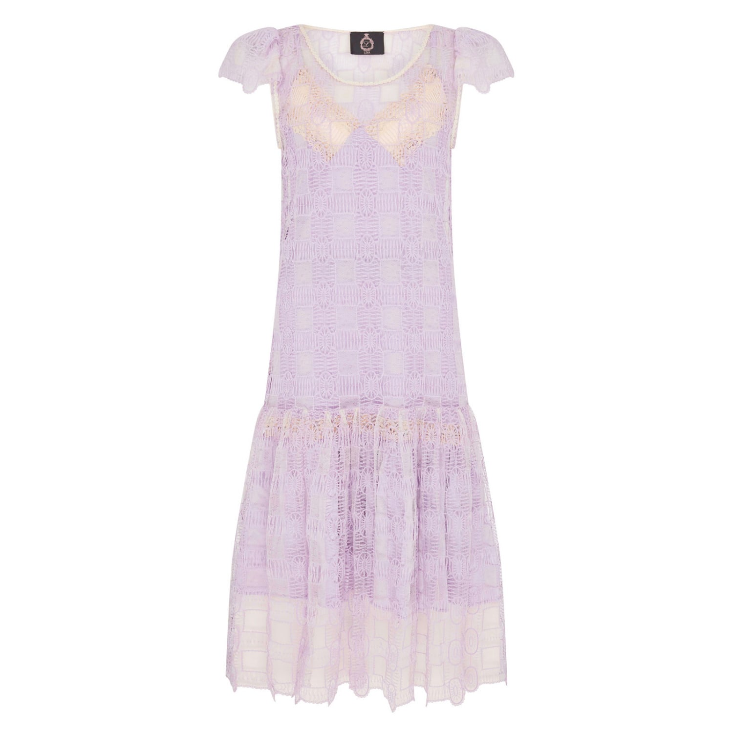 Women’s Palma Violet Crochet Lilac Short Sleeve Dress With Blossom Lilac Silk Satin Slip Lisa the Label
