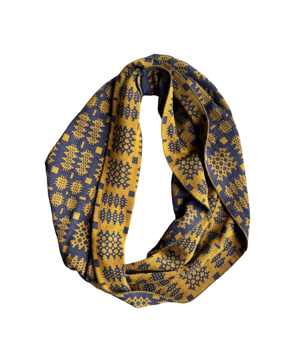 Women’s Gold / Blue / Brown Carthen Mawr Loop Scarf - Ink / Sienna One Size Mabli