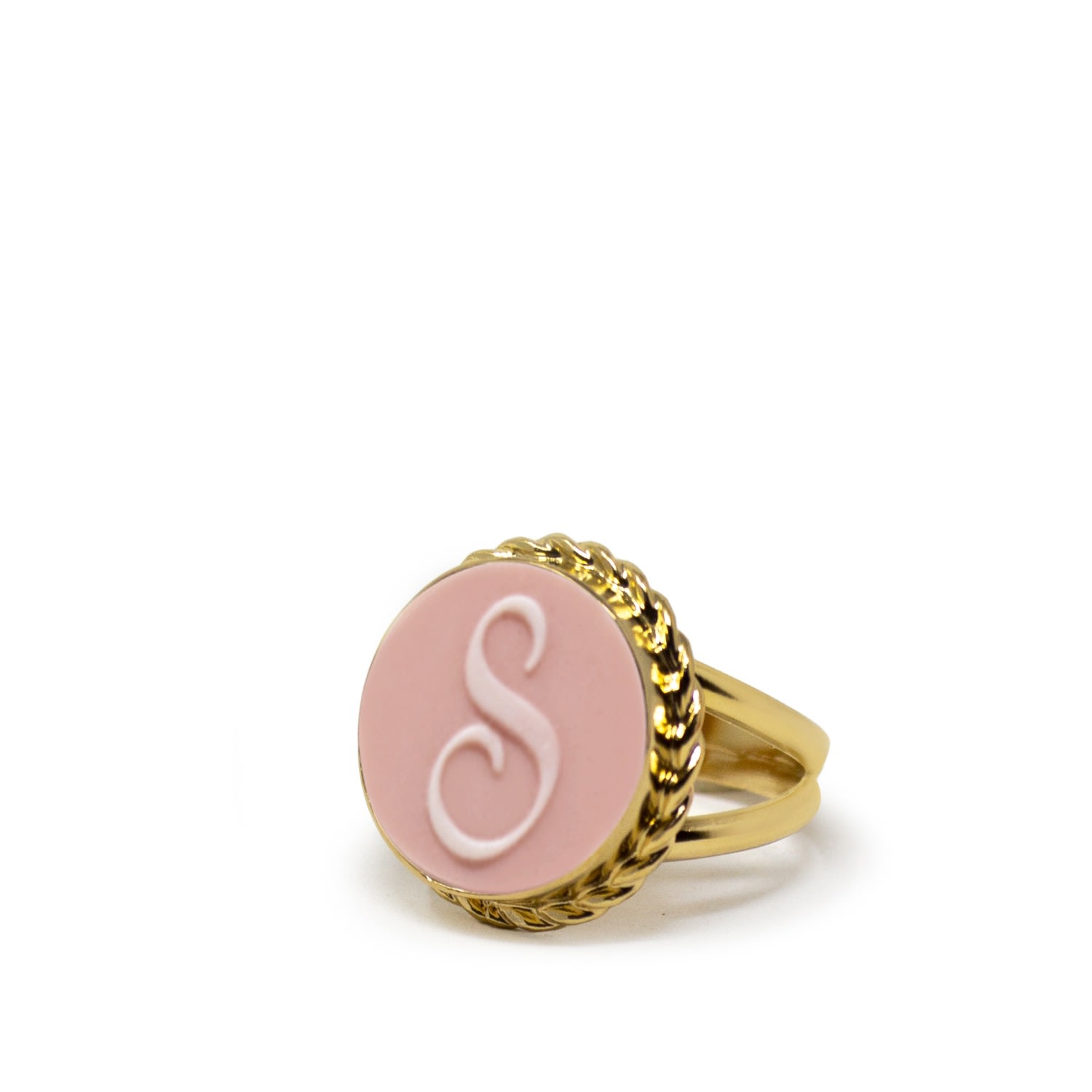 Women’s Gold / Pink / Purple Gold Vermeil Pink Cameo Ring Initial S Vintouch Italy