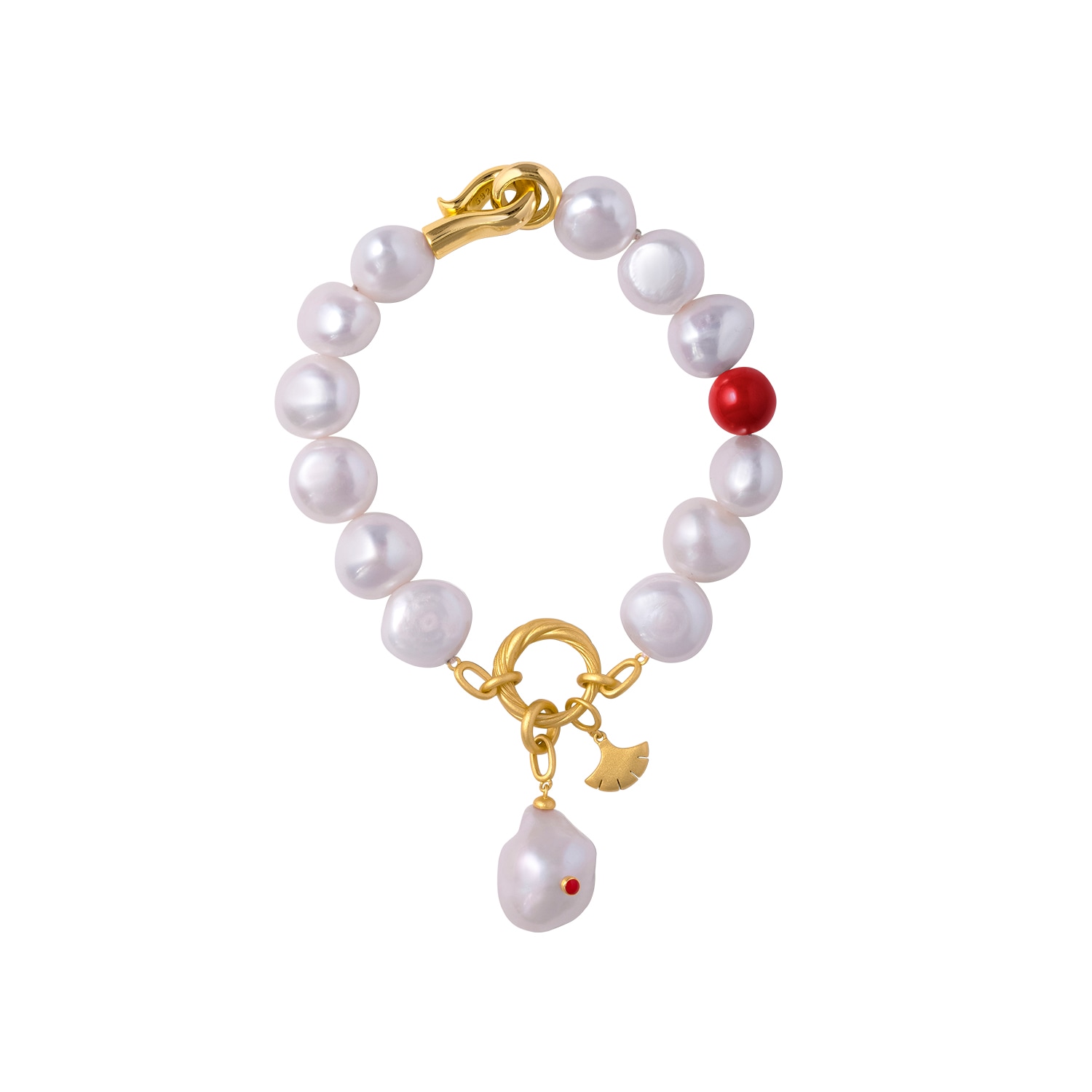 Women’s Gold / White / Red Biwako Baroque Bracelet With Gold Vermeil Clasp Biwako Jewelry