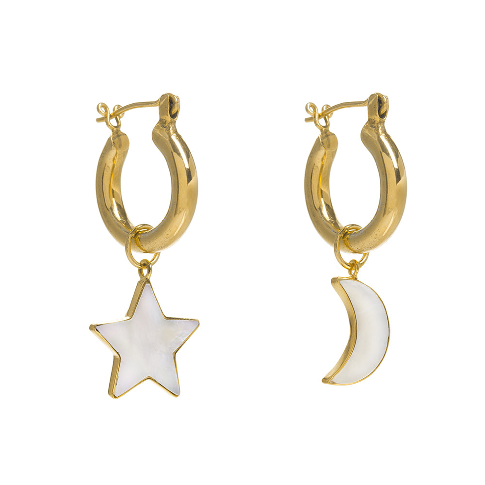 Women’s Gold / White Gold Mini Hoops With Star & Moon Freya Rose