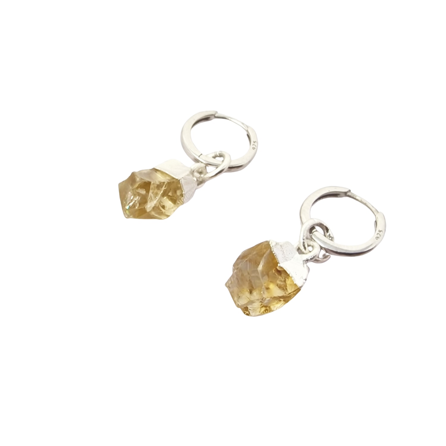 Women’s Yellow / Orange Raw Citrine November Birthstone Silver Huggies Harfi