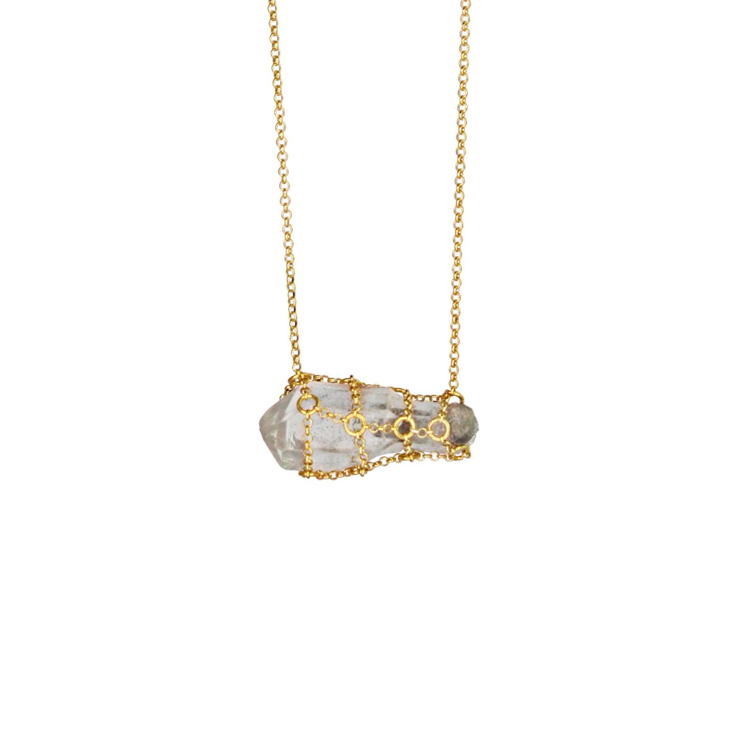 Women’s Gold Caged Quartz Gemstone Necklace Mhart