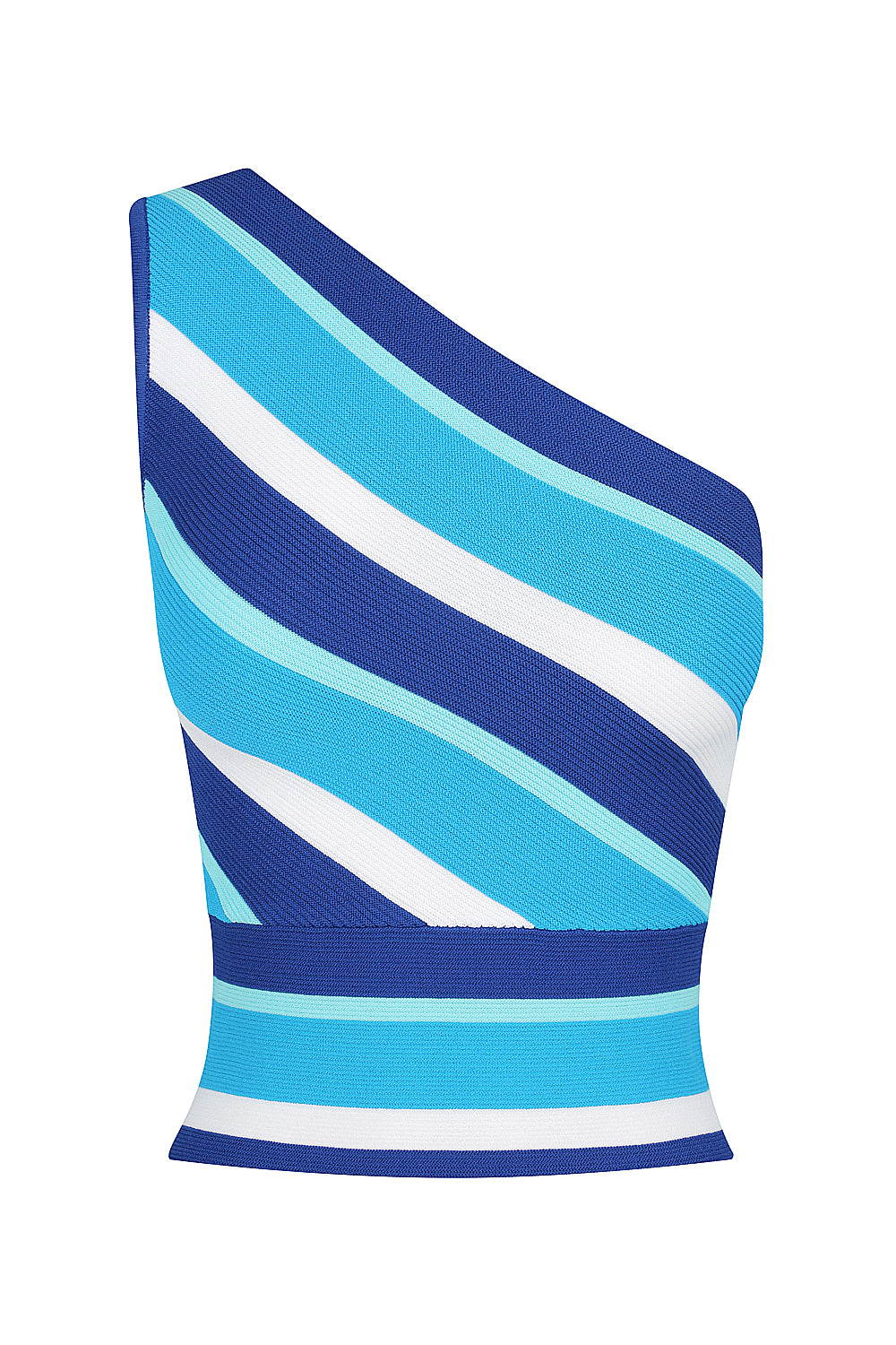 Women’s St Tropez One Shoulder Knit Tank - Mykonos Blue Stripe Small St Cloud Label