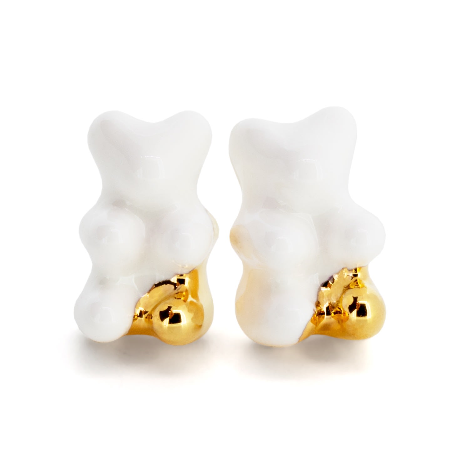 Women’s Gold / White Gummy Bear Stud Earrings - White Gold Dipped CjÂ·314