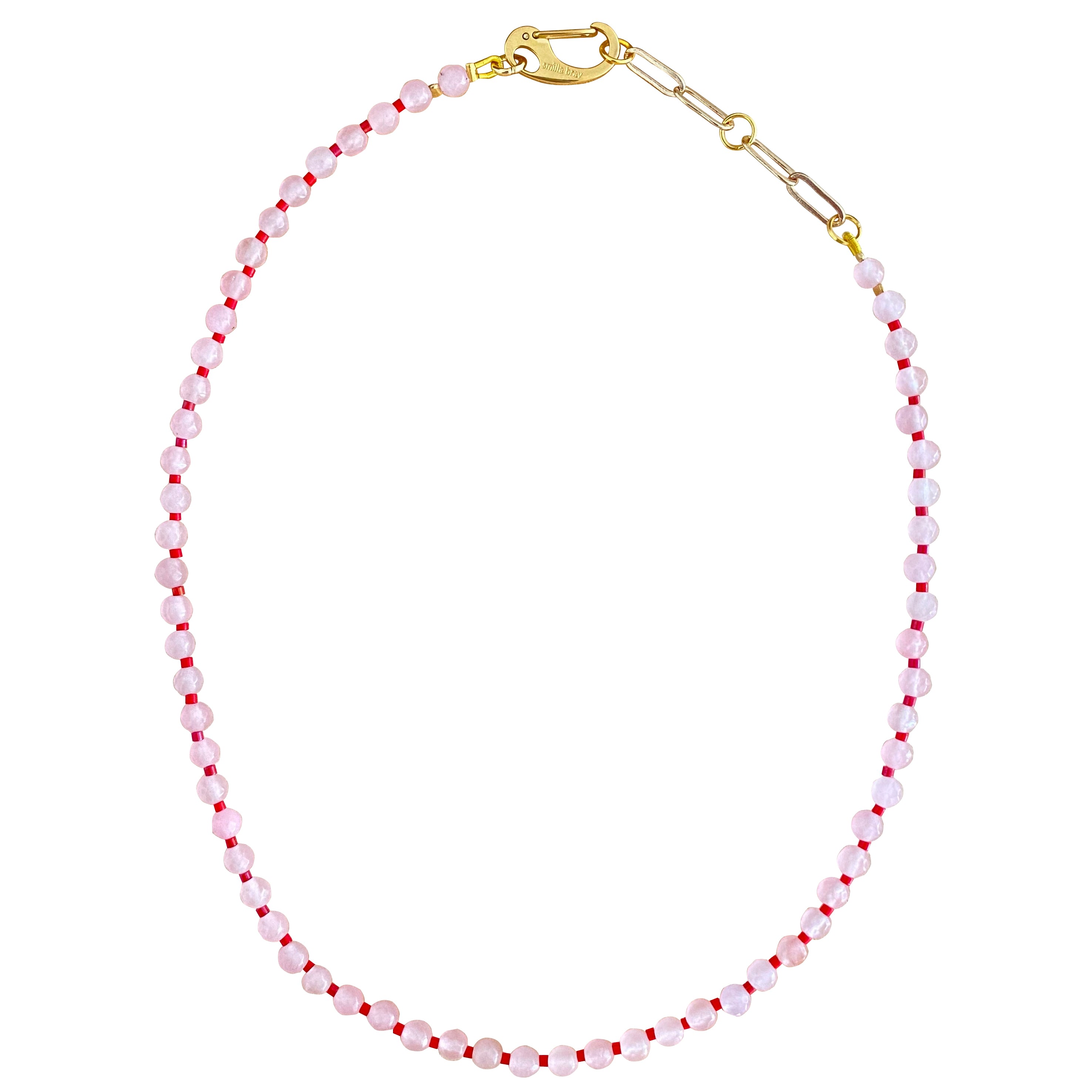Women’s Red / Gold / Pink Rosequartz Necklace Leandra Smilla Brav