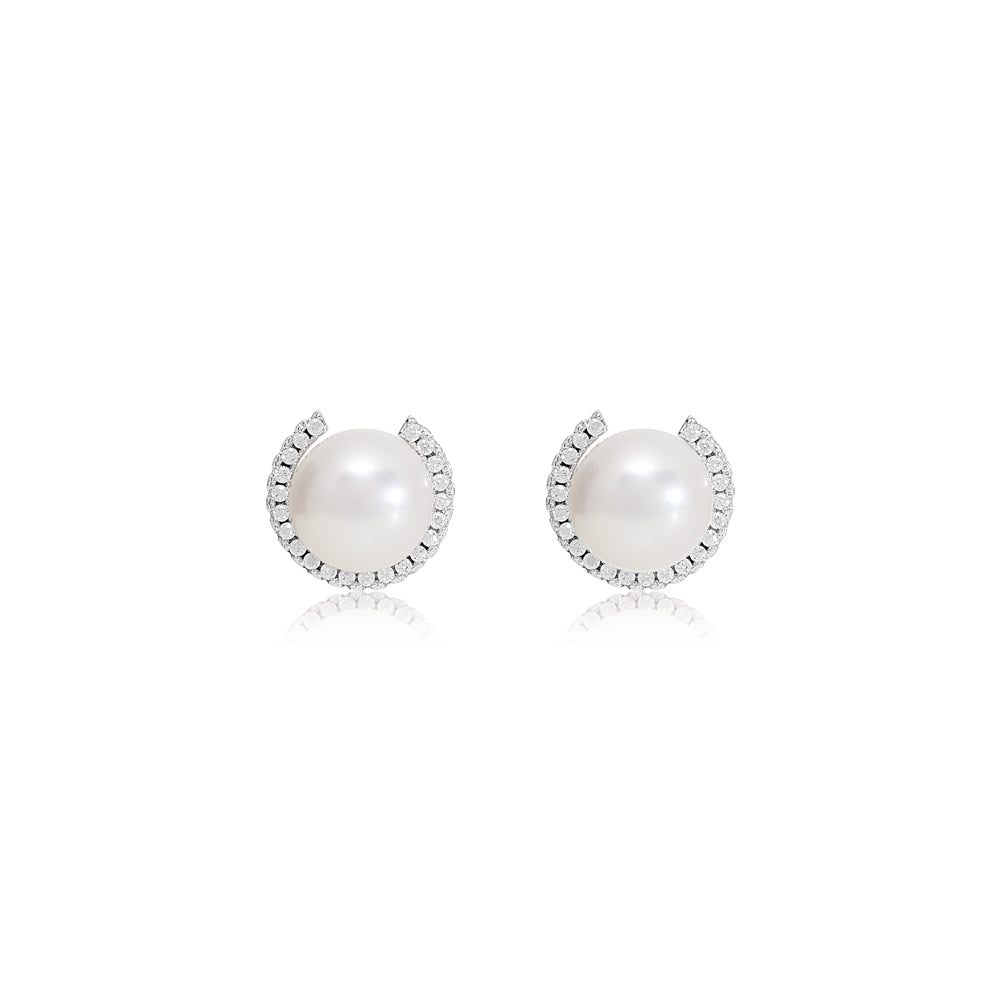 Women’s White Stella Cultured Freshwater Pearl Stud Earrings With Sparkle Surround Pearls of the Orient Online