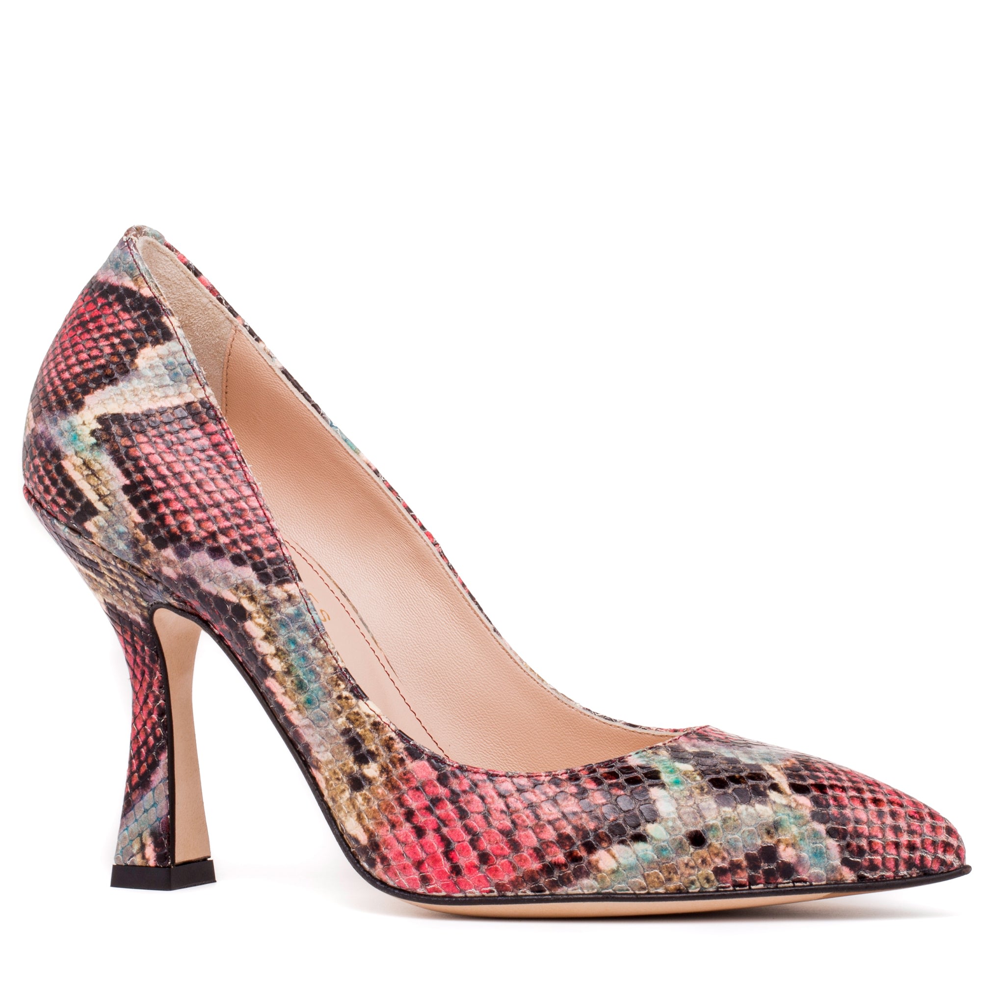 Women’s Red Luna Multicolor Snake Printed Leather Dressy Work Or Evening Pump 5 Uk Beautiisoles by Robyn Shreiber Made in Italy