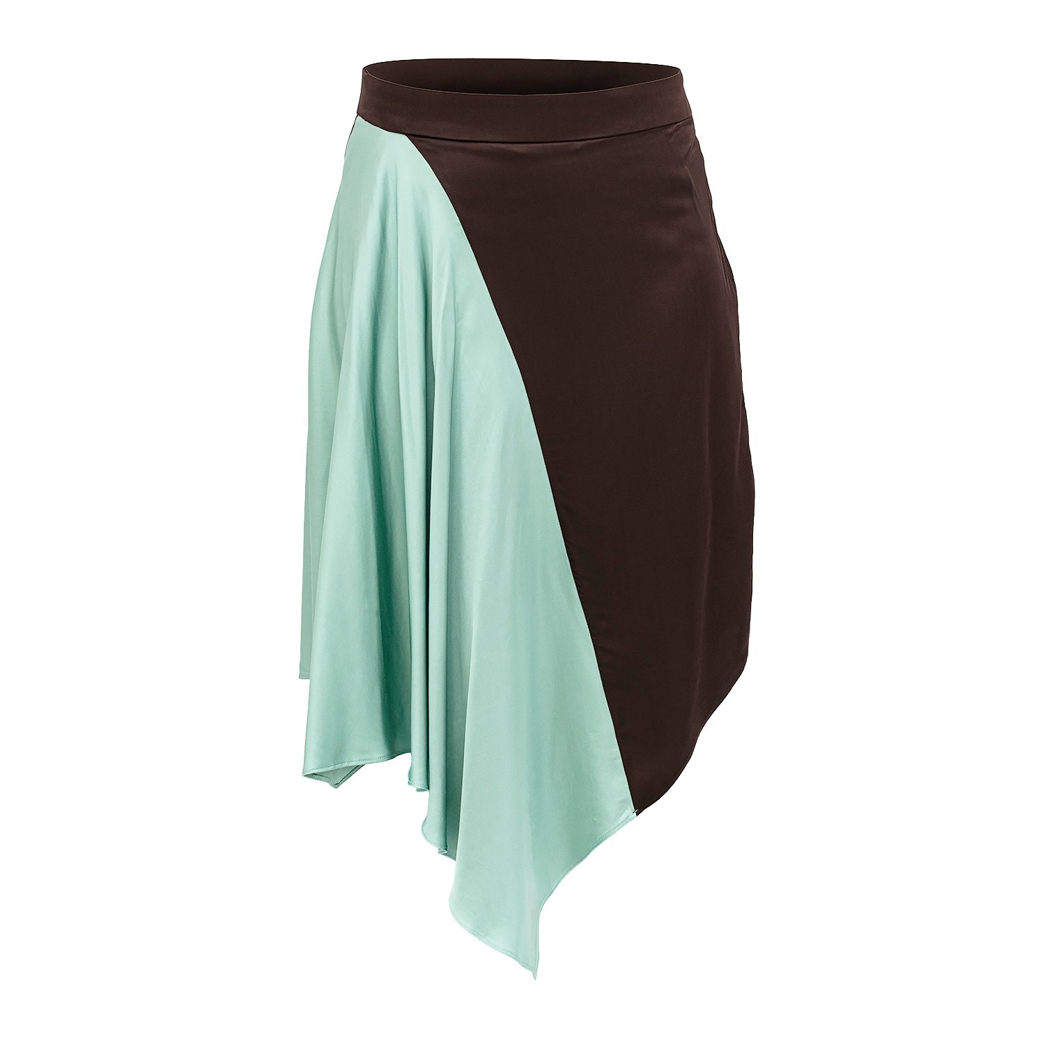 Women’s Brown / Green / Neutrals Mint Chocolate Viscose Low-Waisted Asymmetric Midi Skirt Small Janara Jones