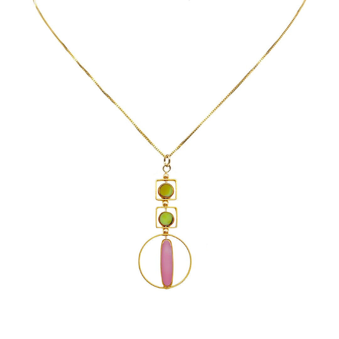 Women’s Geometric Art Pink And Green Pendant Necklace Aracheli Studio