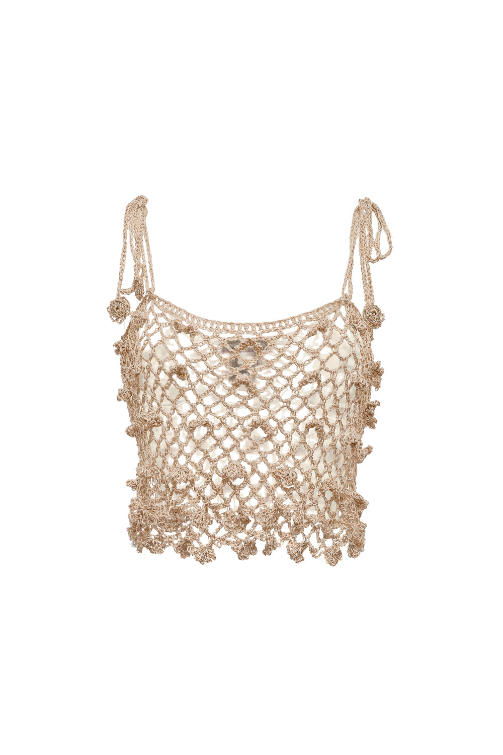 Women’s Gold / Silver Metallic Handmade Crochet Top Medium Andreeva
