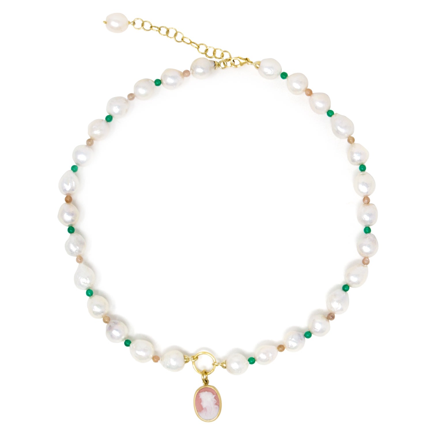 Women’s White Little Lovelies Gold-Plated Pearl & Bead Pink Cameo Necklace Vintouch Italy