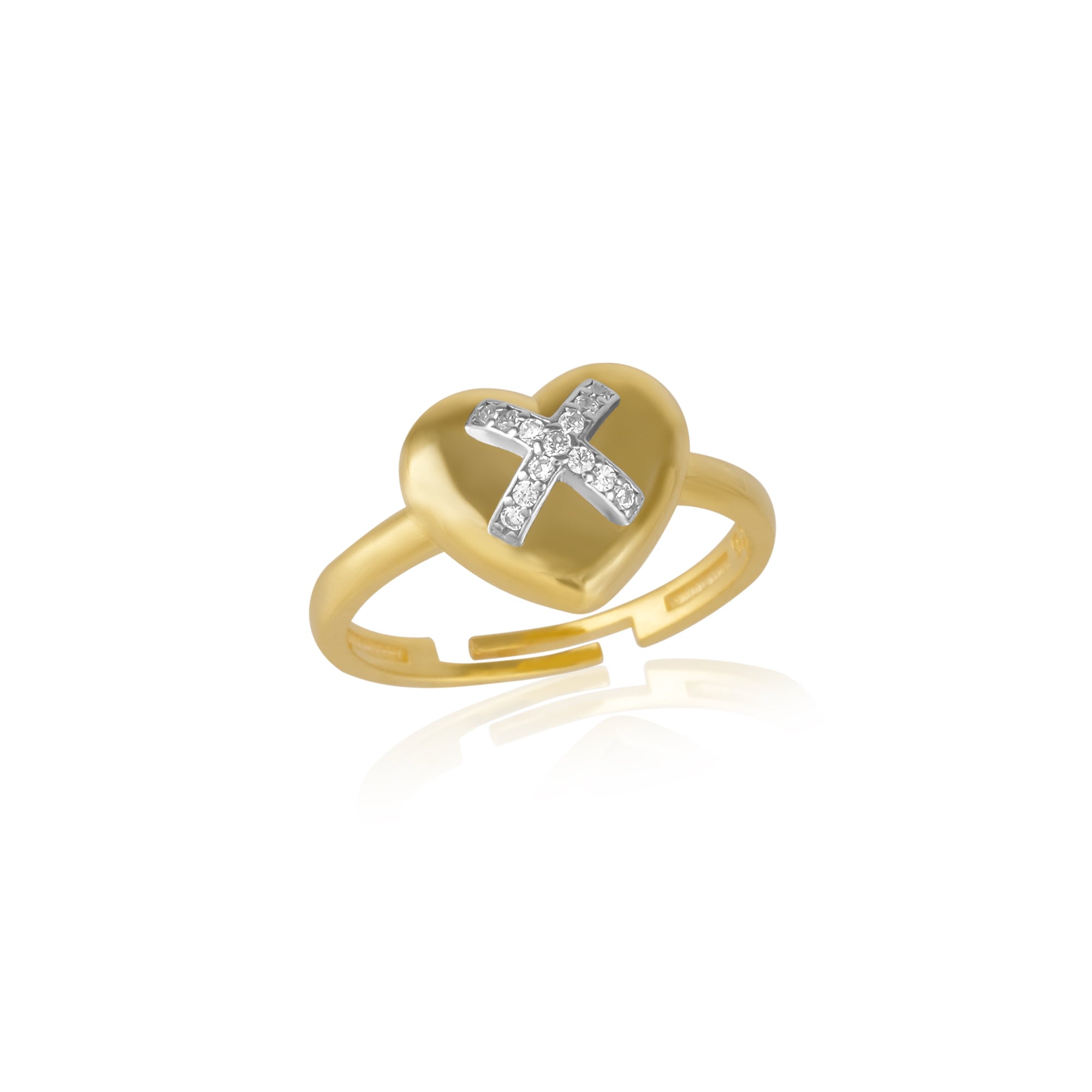 Men’s Gold Heart X Adjustable Sterling Silver Ring Spero London