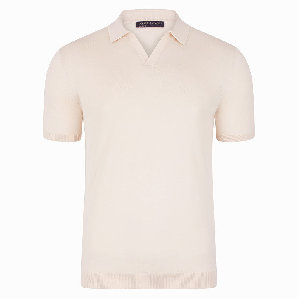 Neutrals Men’s Ultra Fine Cotton Nathan Buttonless Polo Shirt - Ecru Extra Large Paul James Knitwear