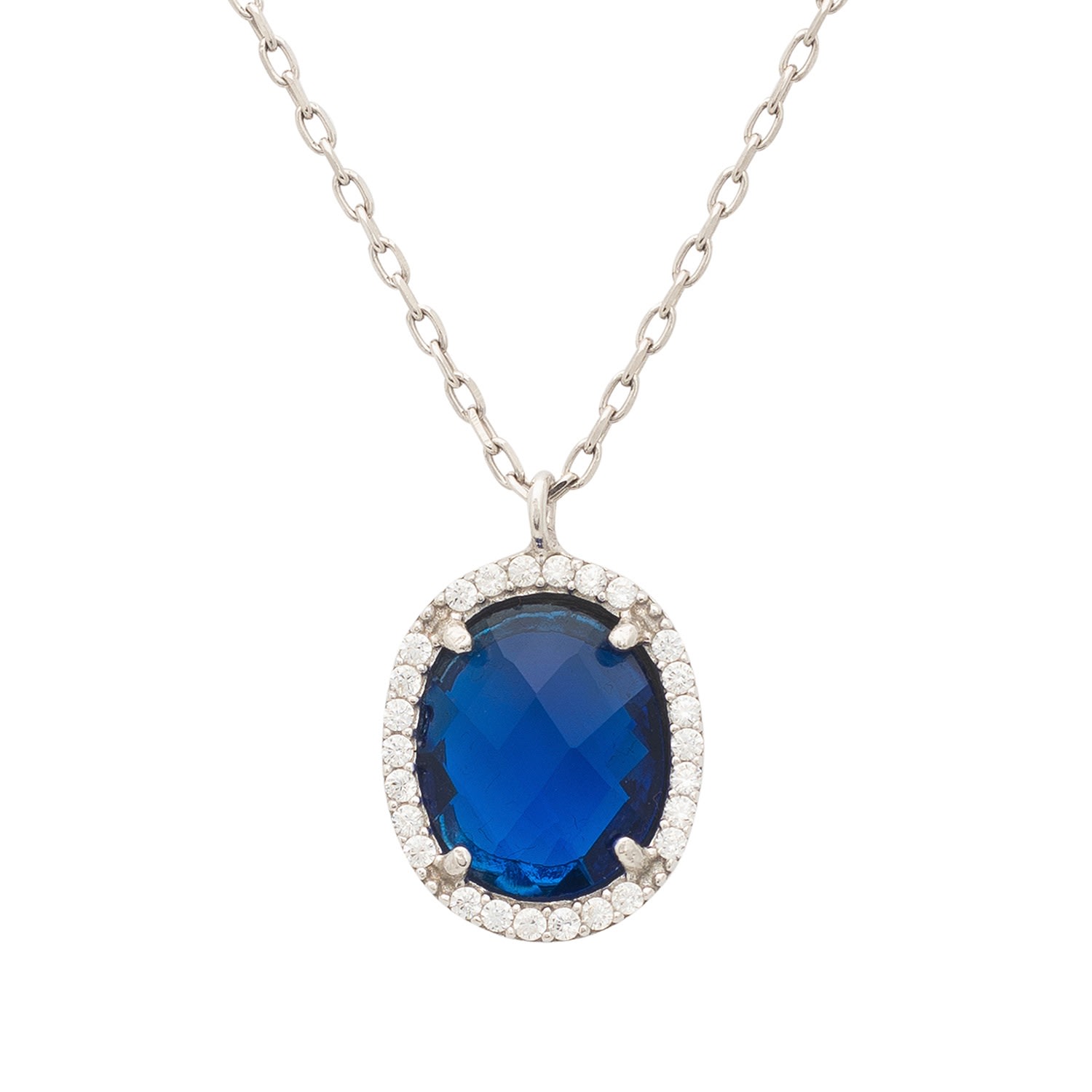 Women’s Silver / Blue / White Beatrice Oval Gemstone Pendant Necklace Silver Sapphire Hydro Latelita