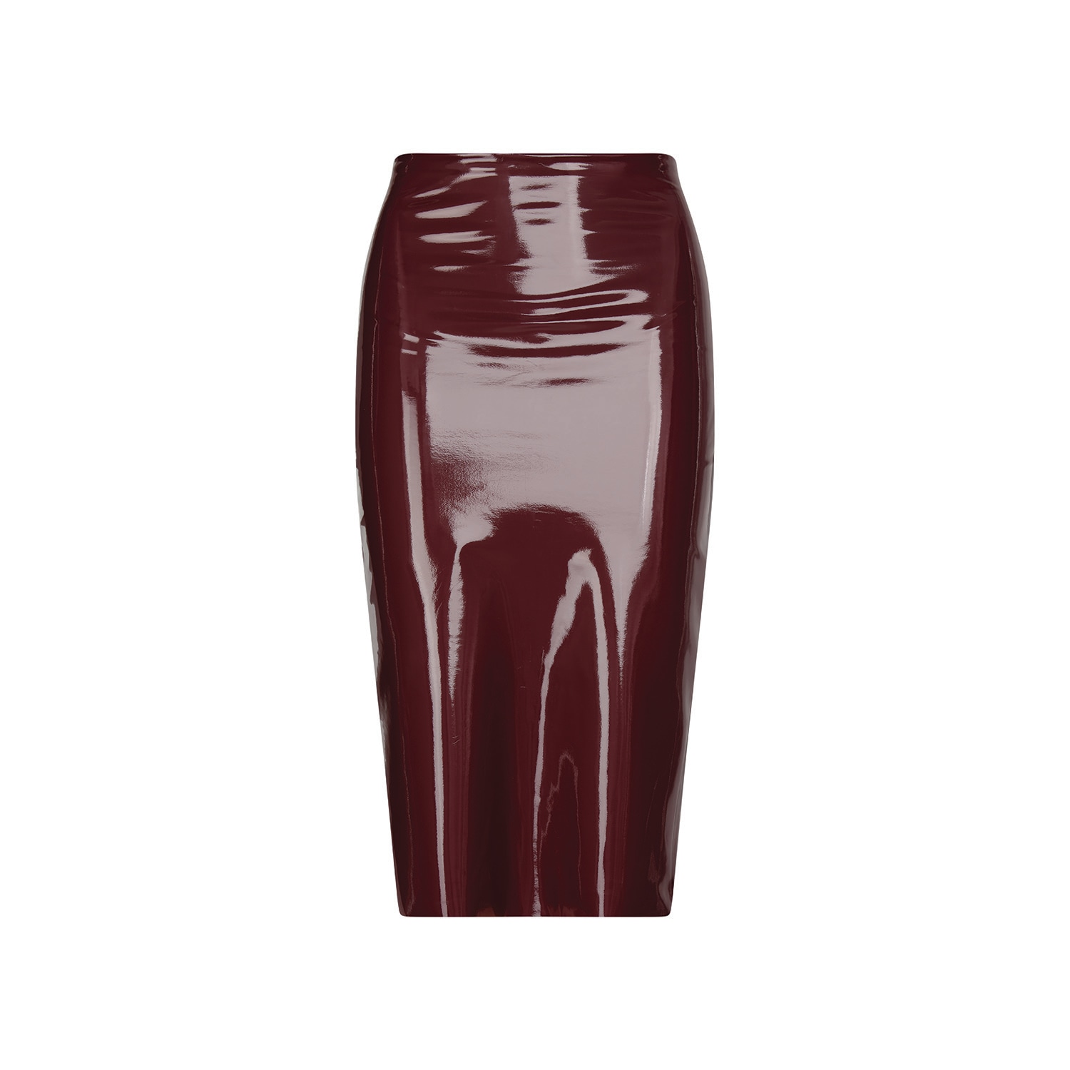 Women’s Red Commando Patent Faux Leather Control Smoothing Midi Skirt, Burgundy M