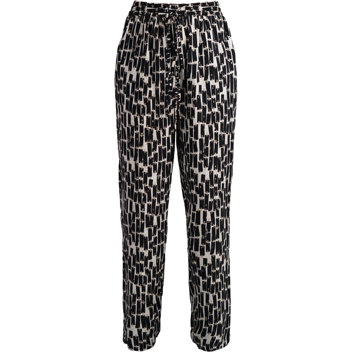 Women’s Evie Trousers - Black & Cream Rectangle Print Small Antonia York