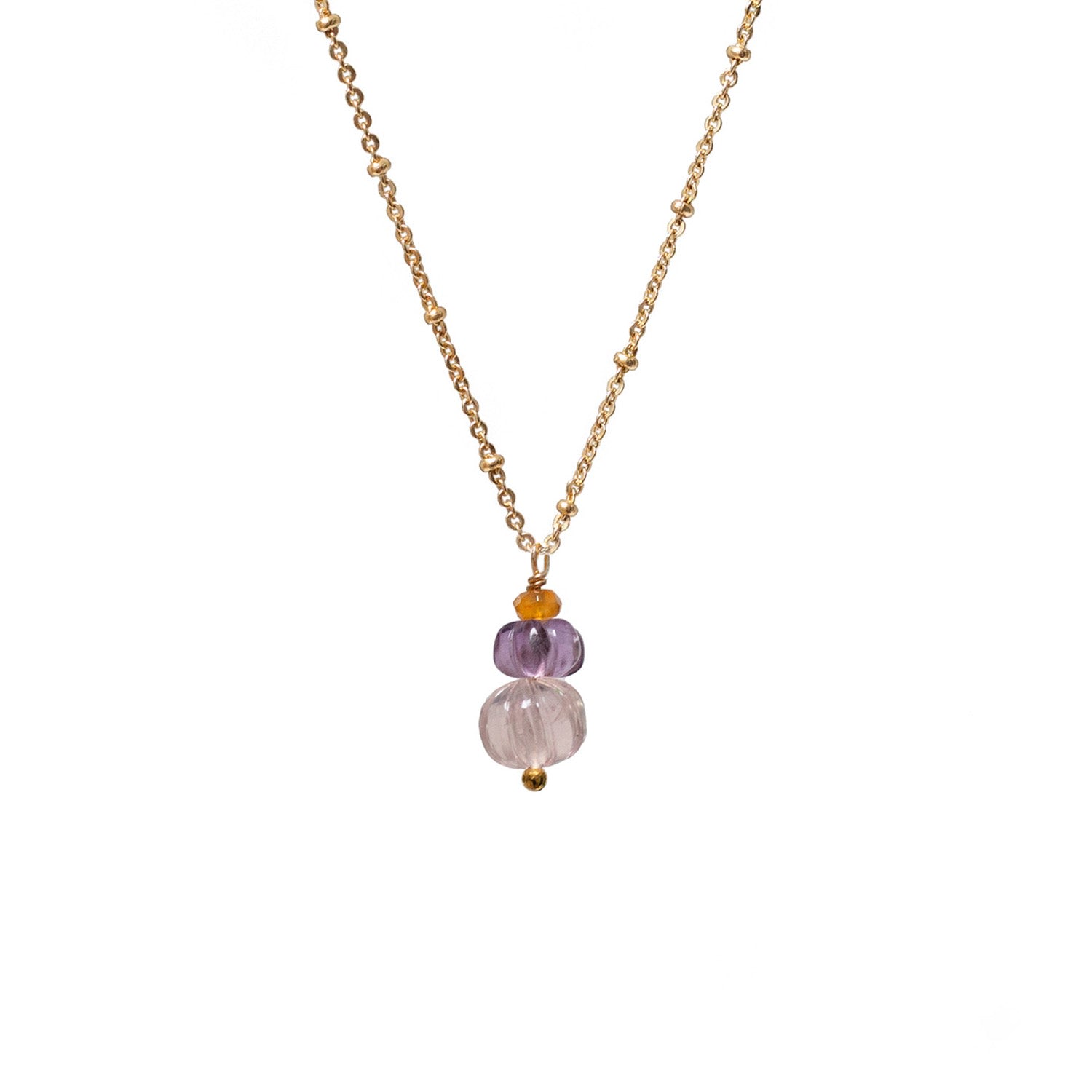 Women’s Pink / Purple / Yellow Vitality Trio Pendant With Rose Quartz, Amethyst & Fire Opal On Short Satellite Chain Mirabelle Jewellery