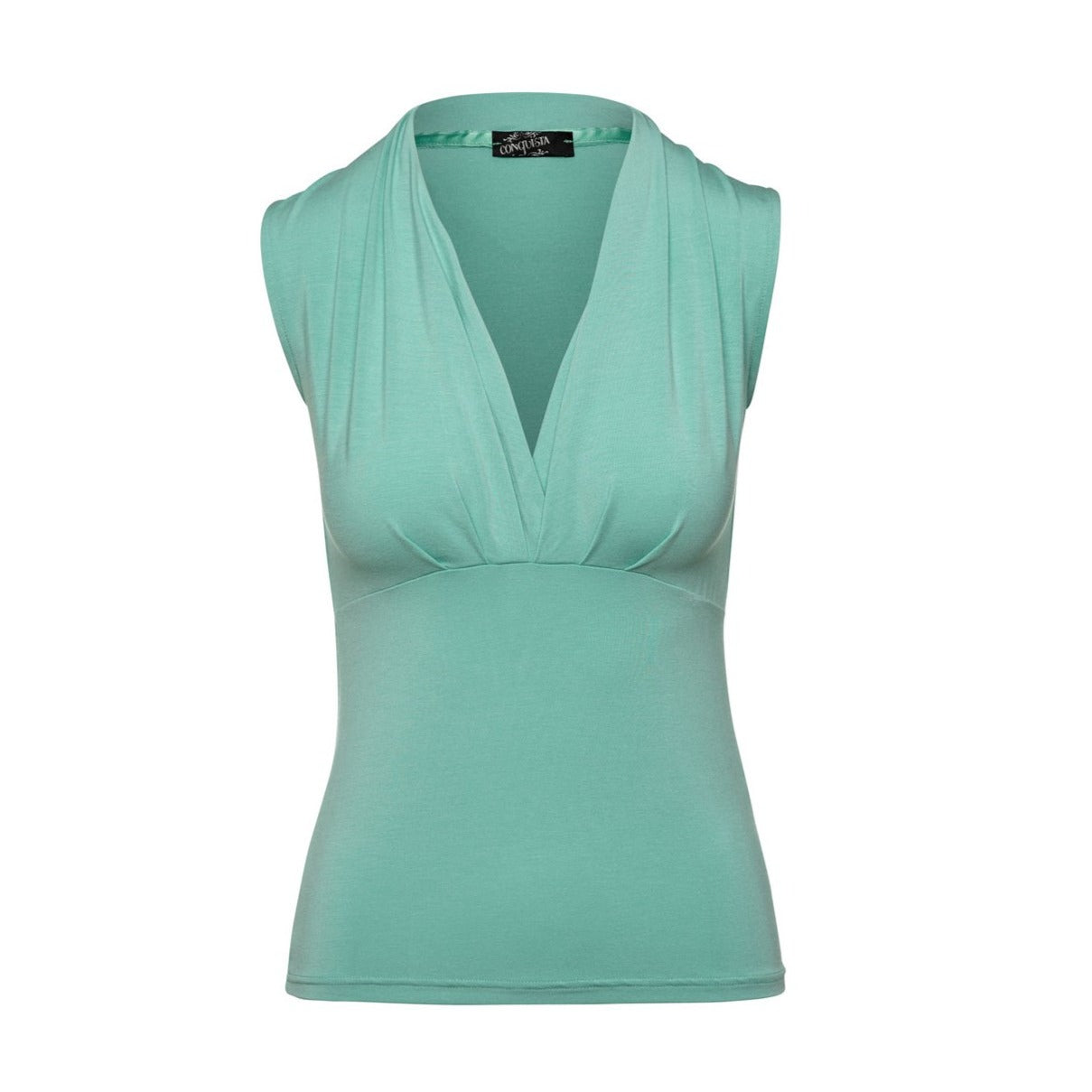 Women’s Green Mint Sleeveless Faux Wrap Top Medium Conquista