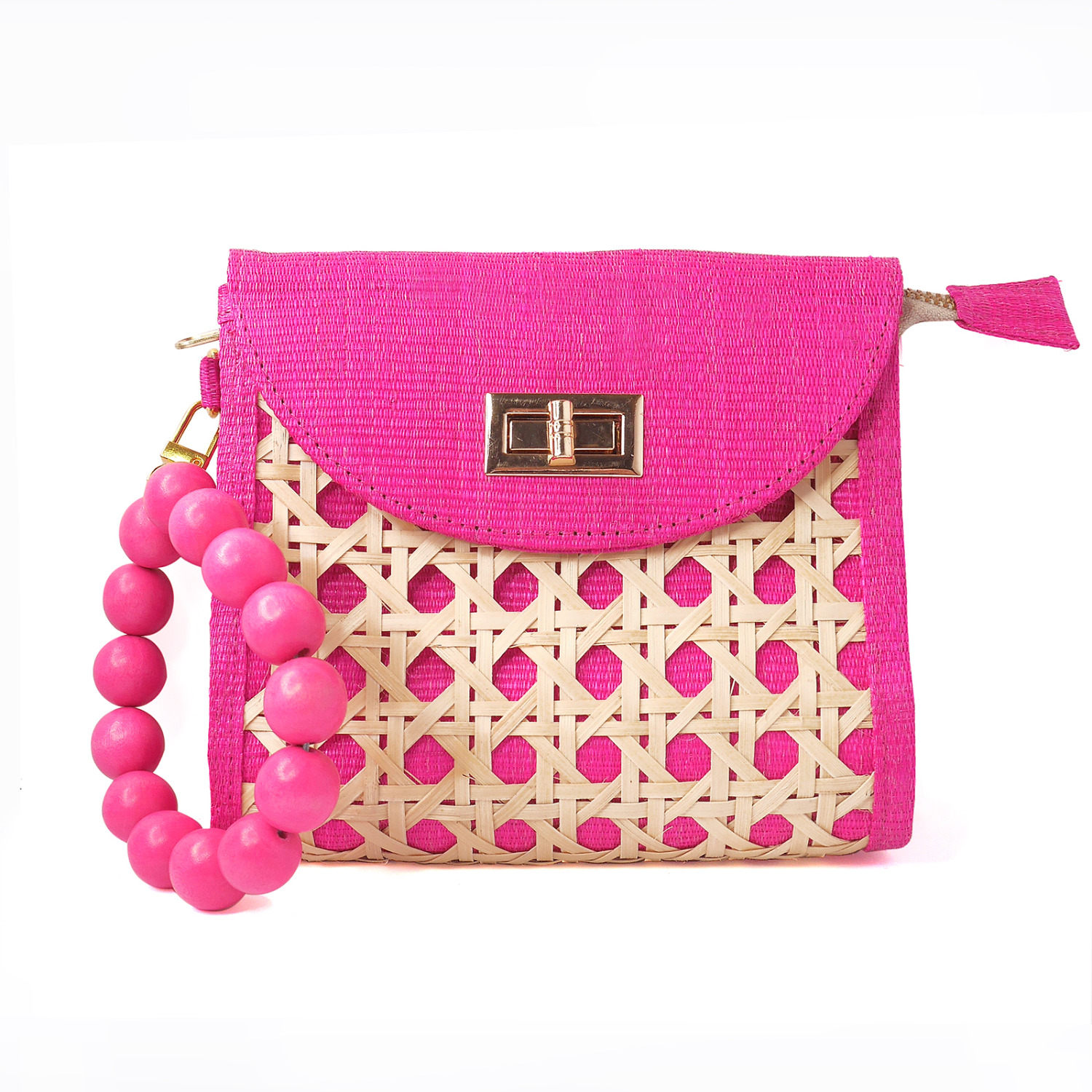 Women’s Pink / Purple The Davina Pink Bead & Woven Rattan Purse Soli & Sun