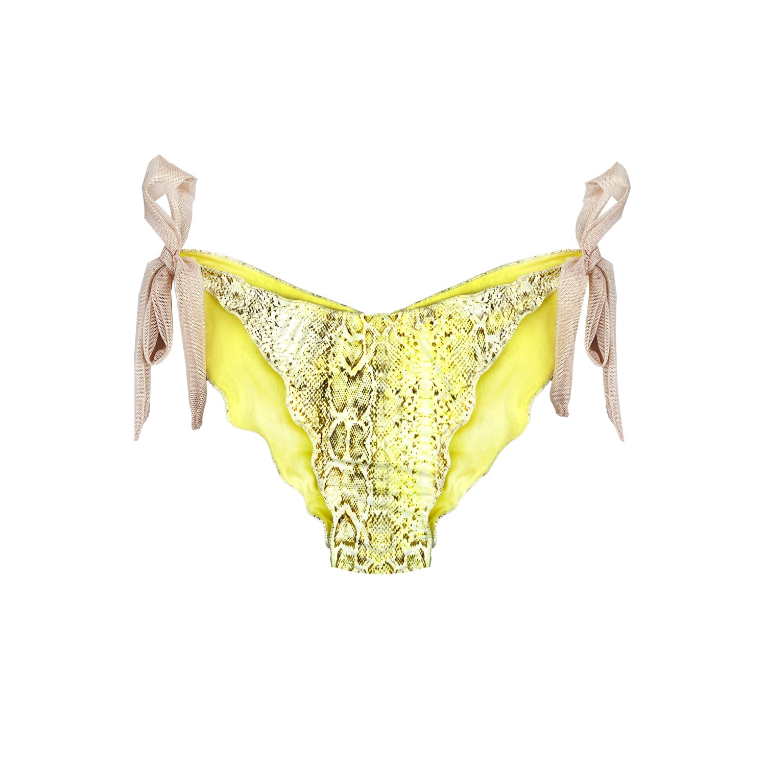Deessa Ibiza Women S Gold Yellow Orange Lemon Yellow Snake Print Tie Side Bikini Bottoms