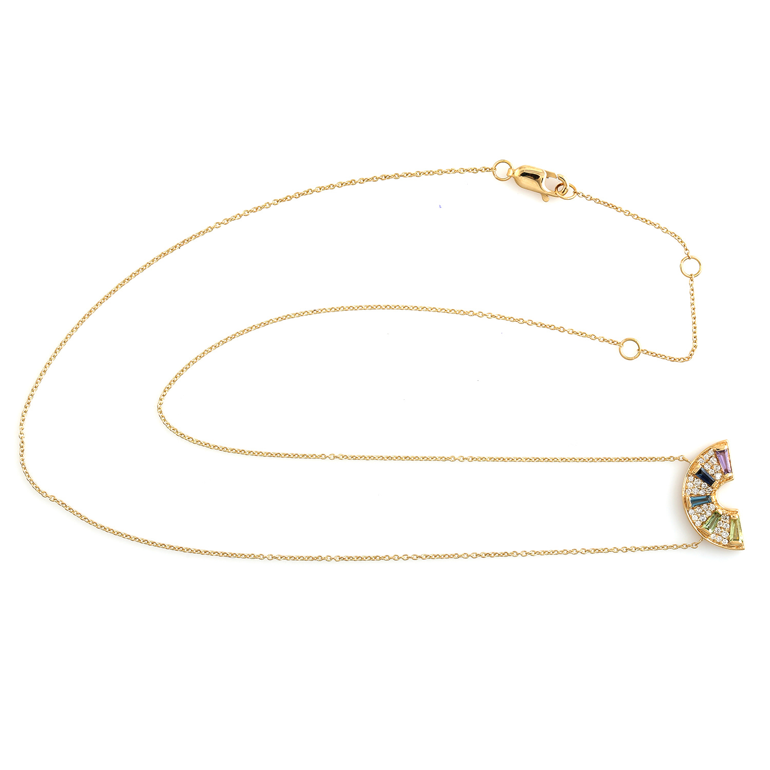 Women’s Gold / White 18K Gold Baguette Sprinkles And Rainbows Gemstone & Pave Diamond Chain Necklace Artisan