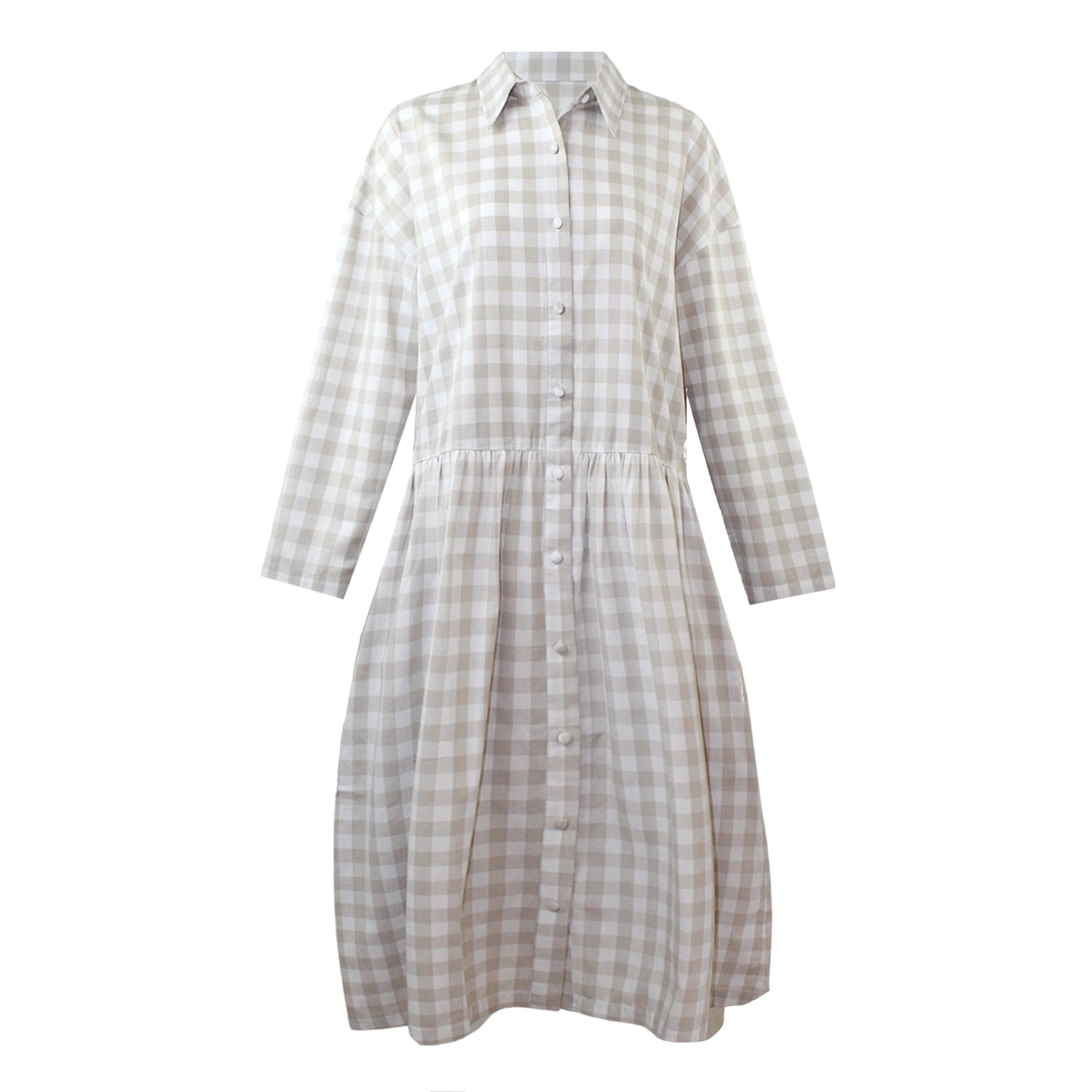 Women’s Neutrals Cotton Linen Gingham Shirt Dress Natural & White S/M Zenzee