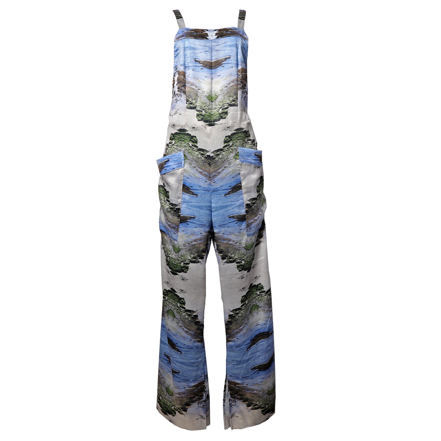 Women’s Neutrals / Blue / Green Velvet Fever Jumpsuit - Sand, Water, Moss Print Medium Babs Boutique Nyc