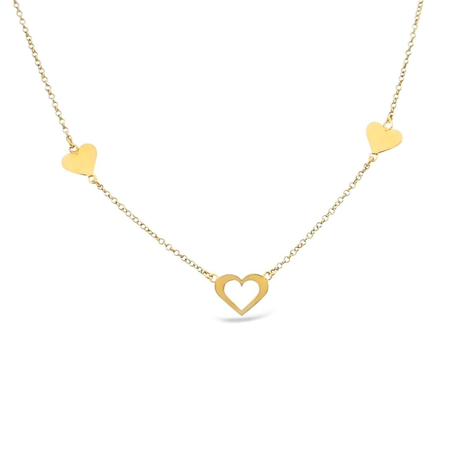 Women’s Three Hearts With One Open Heart Necklace-Gold Lutiro