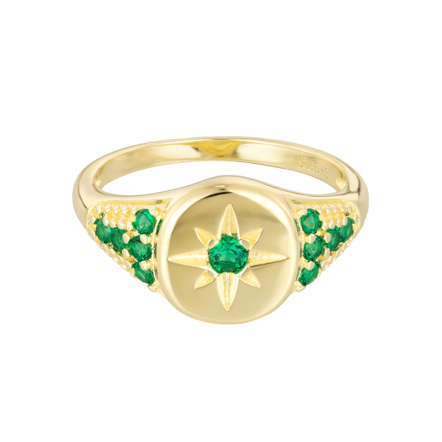 Women’s 22Ct Gold Vermeil Emerald Cz Star Signet Ring Seol + Gold
