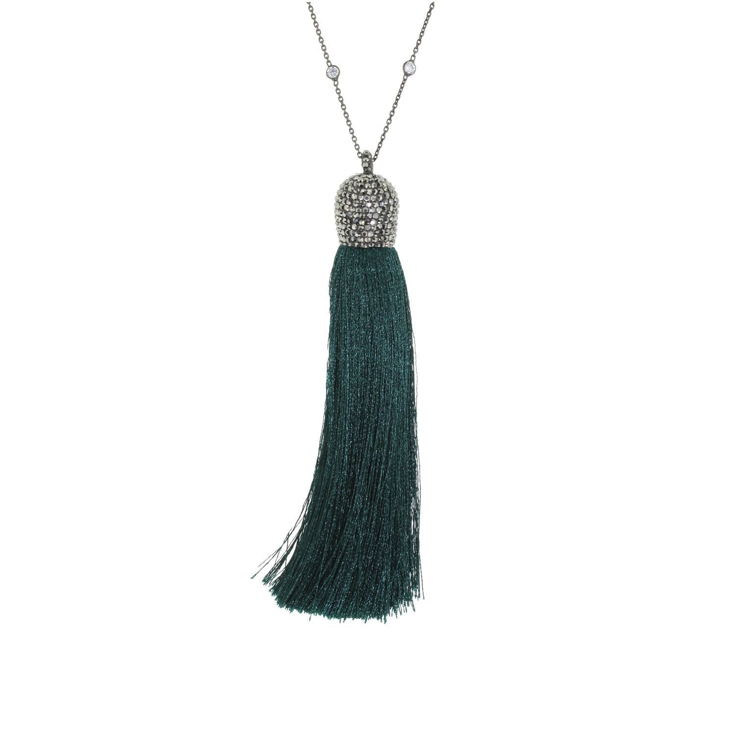 Women’s Green Emerald Silk Tassel Necklace Cosanuova