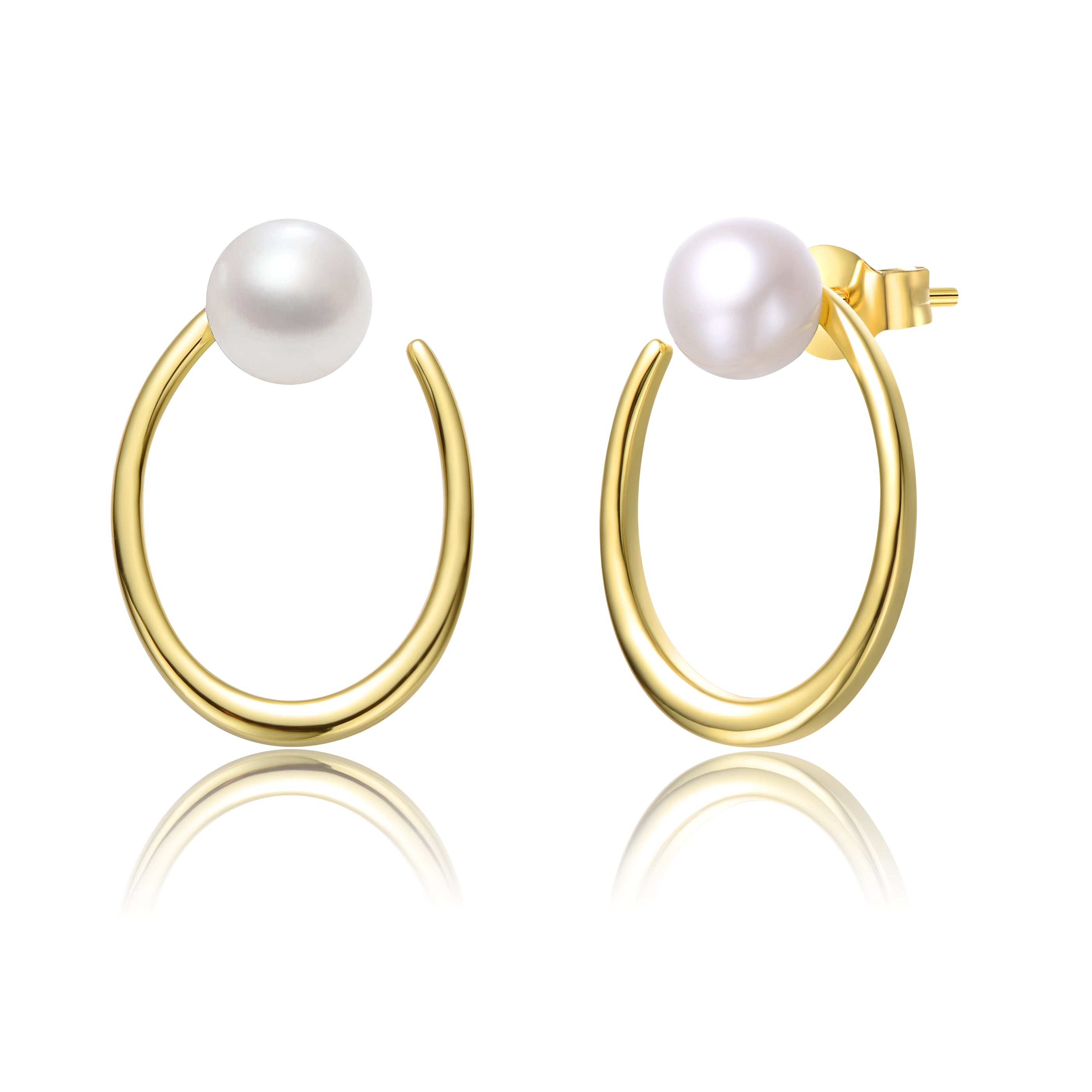 Women’s Gold / White Stunning 14K Yellow Gold Plated Fresh Water Pearl Earring Genevive Jewelry