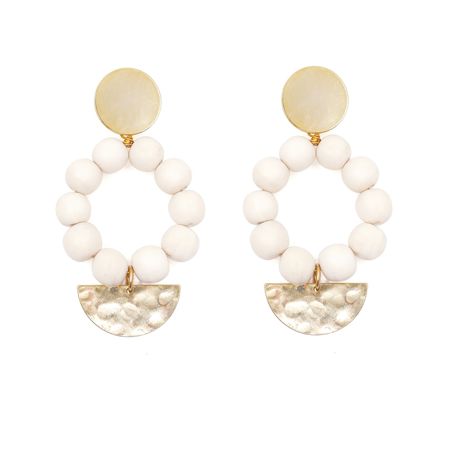 Women’s Gold / White The Angie White Bead Statement Earrings Soli & Sun