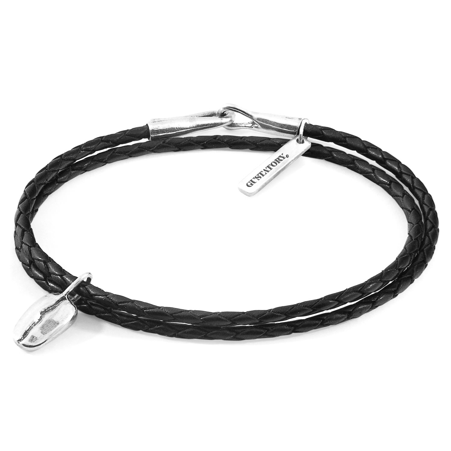 Women’s Midnight Black Gustatory Coffee Bean Silver & Braided Leather Bracelet Anchor & Crew