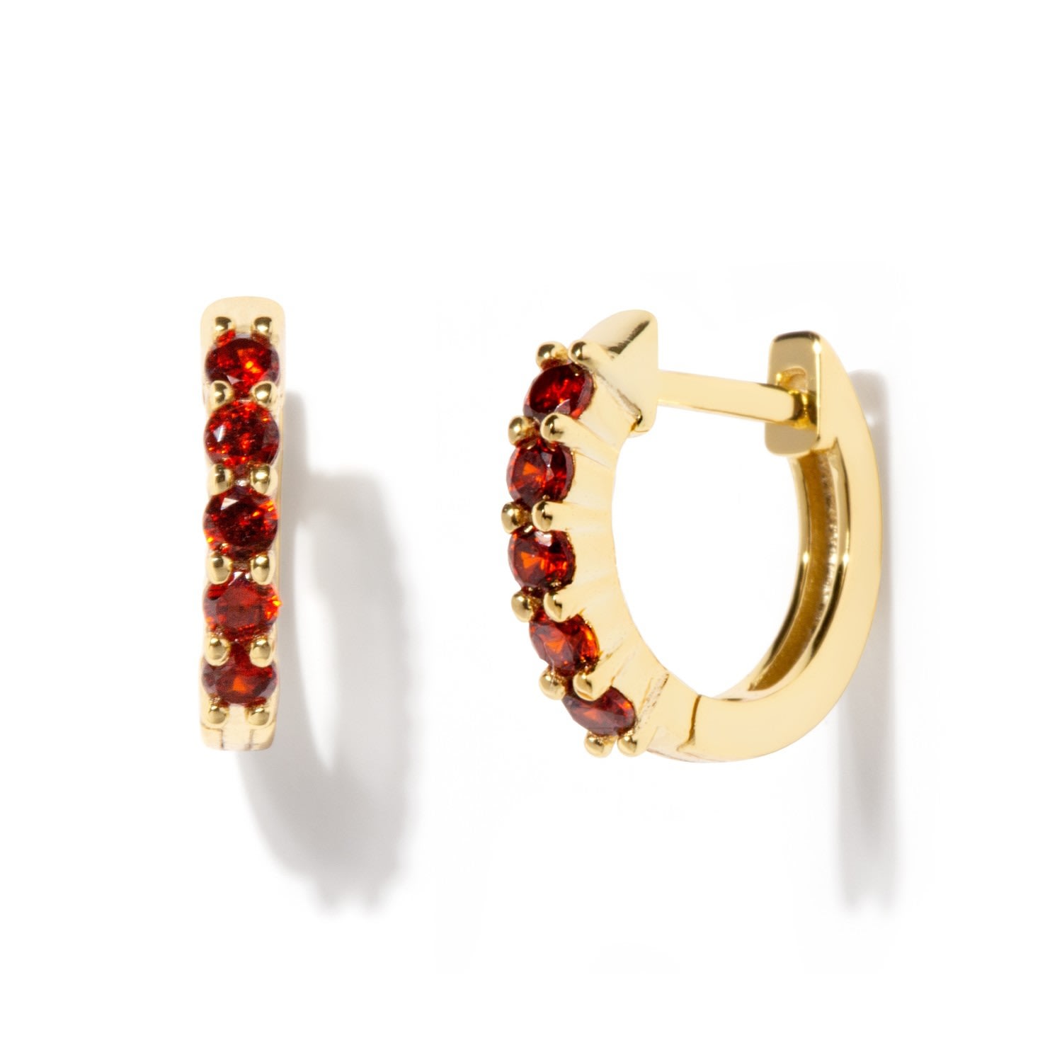 Women’s Red Pave Garnet Huggie Hoop Earrings Little Sky Stone