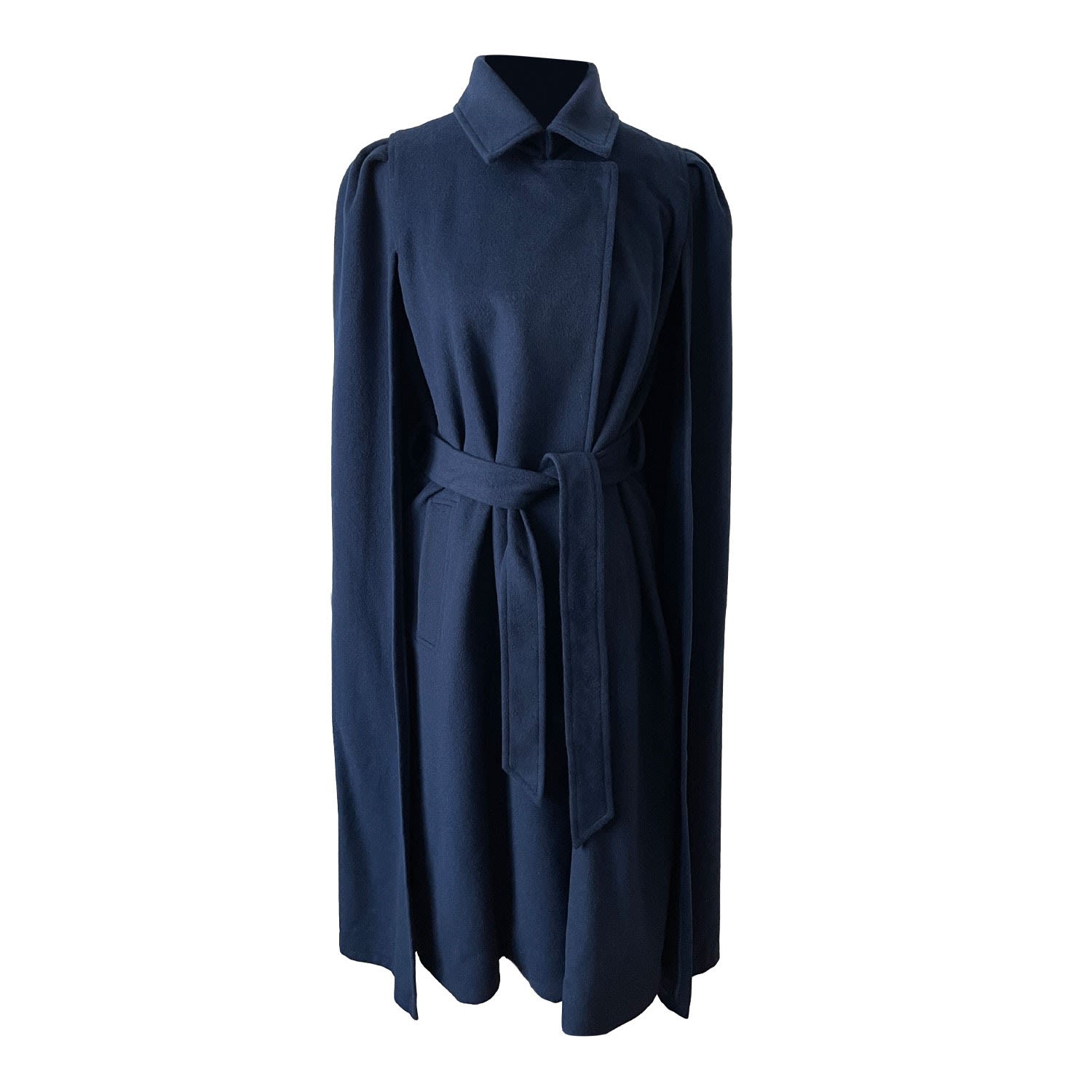 Women’s Wool Cashmere Royal Long Cape In Navy Blue Small Nina Nieves