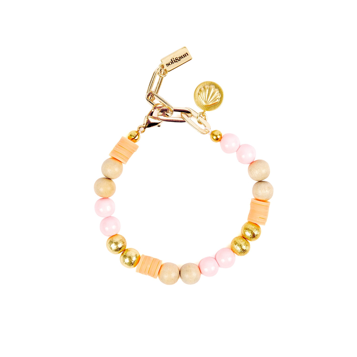 Women’s Pink / Purple The Emma Apricot, Light Pink, Gold & Beige Wooden Bead Bracelet Soli & Sun